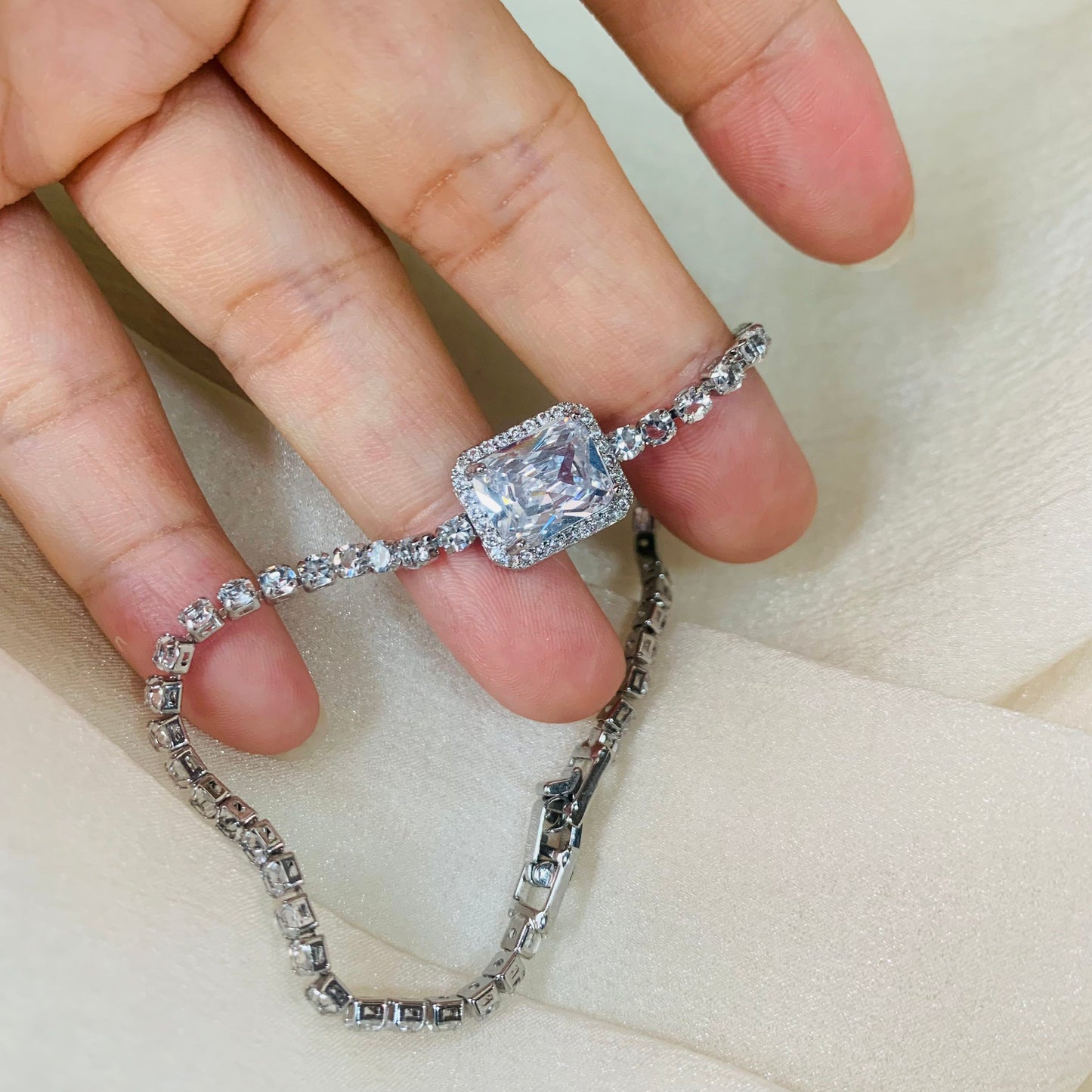 Princess Cut CZ Tennis Bracelet---6.7" | Baguette Chain Bracelet | Minimalist Sparkly Jewelry