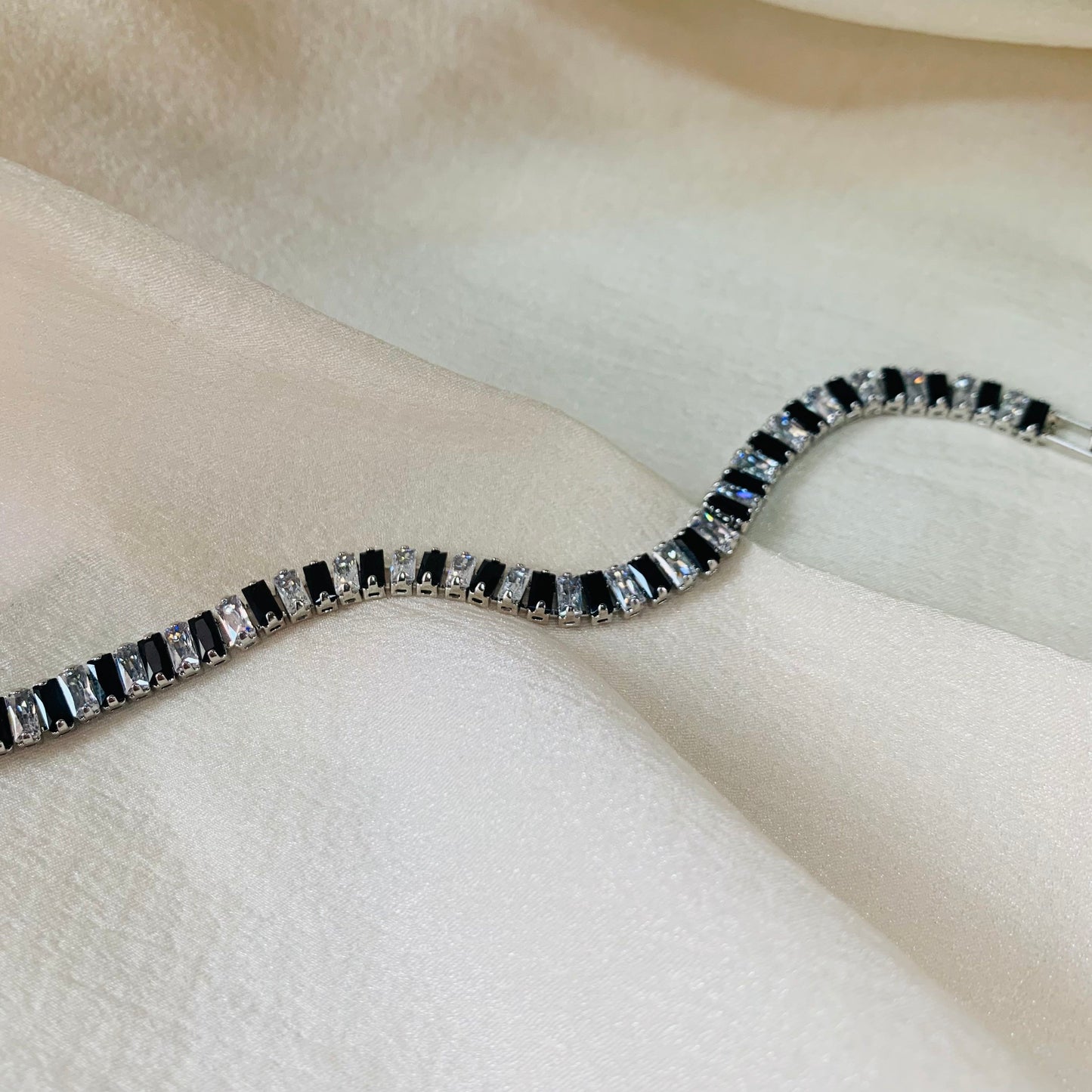 Black & White Baguette CZ Tennis Bracelet 6.3 inches | Minimalist Bridal Jewelry