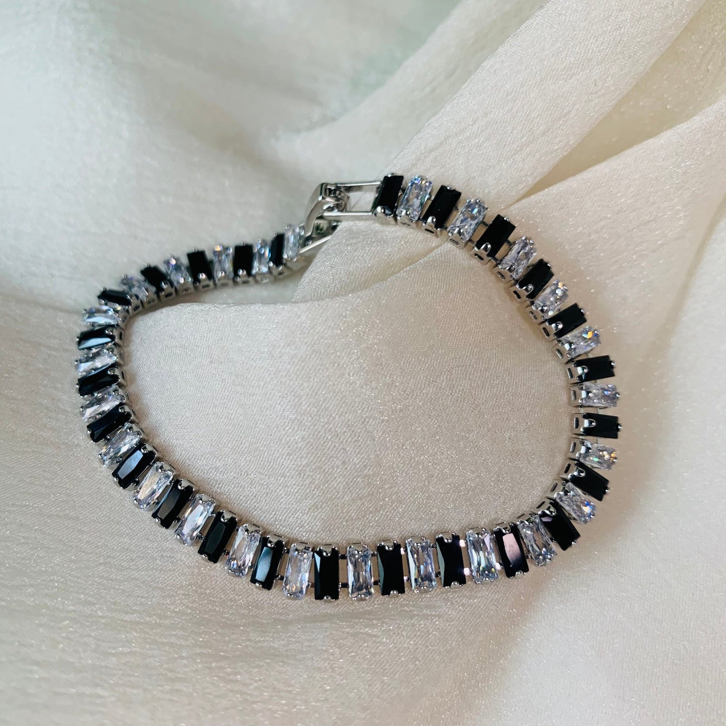 Black & White Baguette CZ Tennis Bracelet 6.3 inches | Minimalist Bridal Jewelry