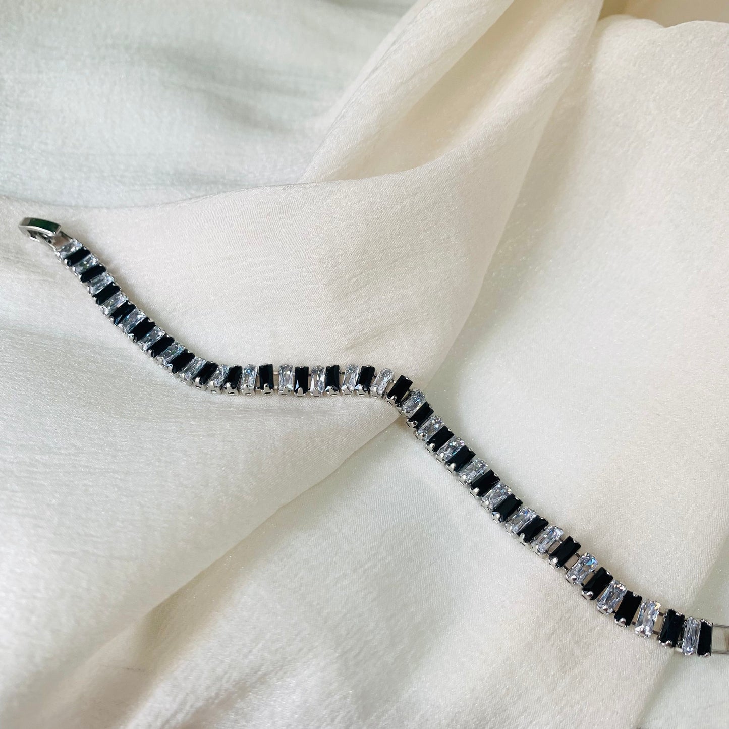 Black & White Baguette CZ Tennis Bracelet 6.3 inches | Minimalist Bridal Jewelry