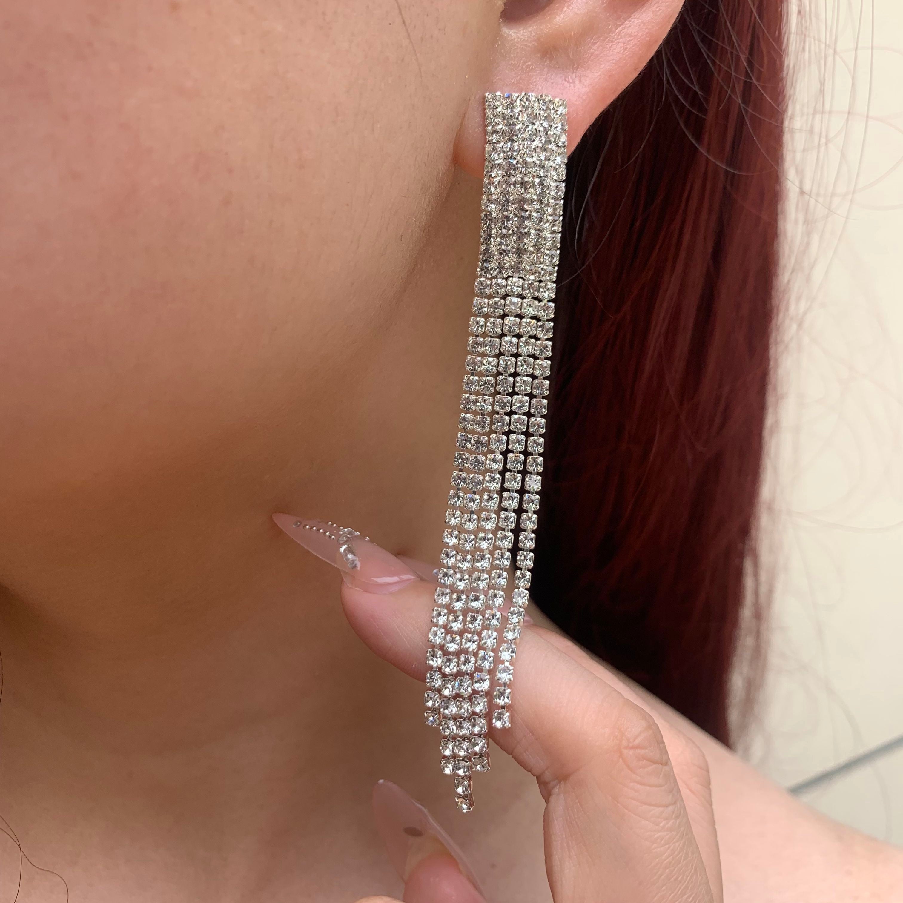 Silver Tassel Earrings Set