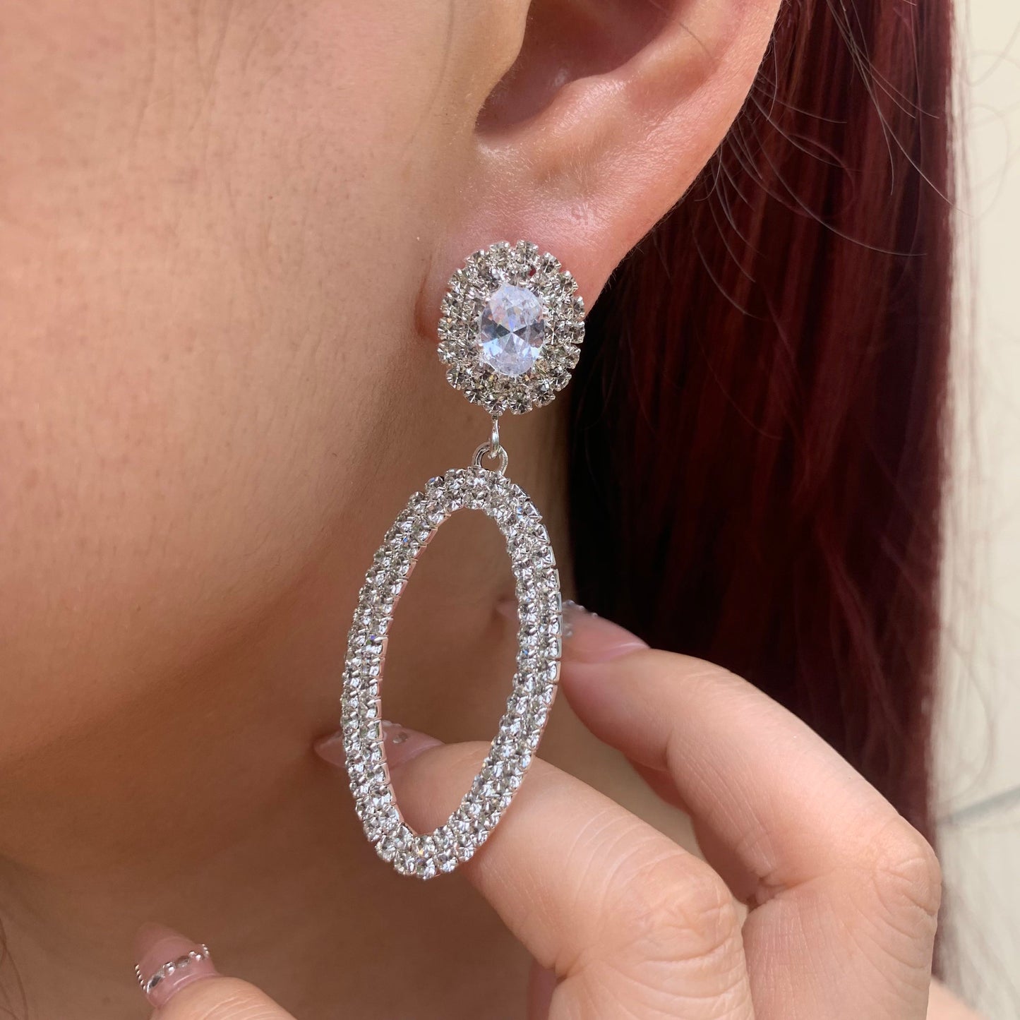 Wedding Season — Sparkling Oval Drop Earrings | Statement Fringe Earrings | Bridal Earrings | Bridesmaid Earrings | Party Earrings | Gift for Her