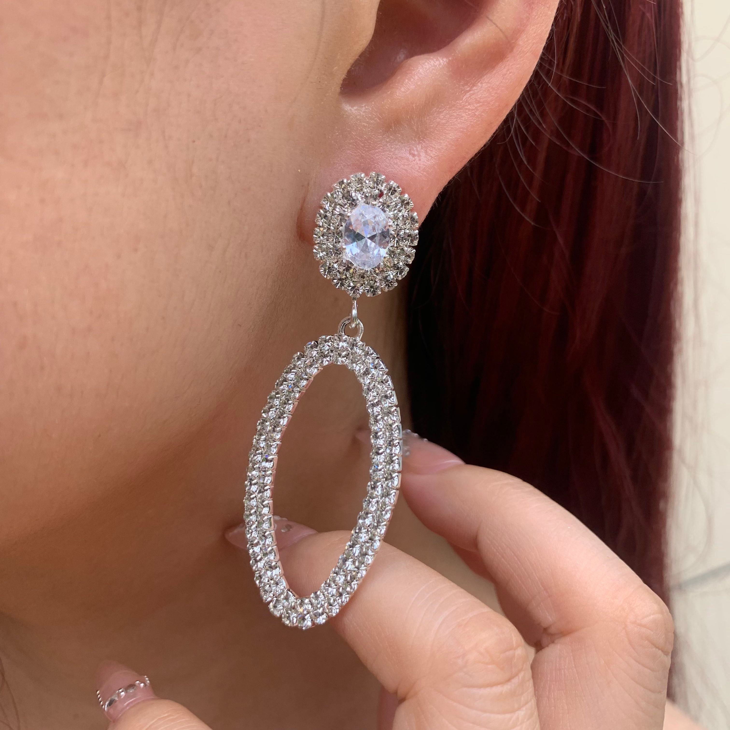 Silver Oval Drop Earrings