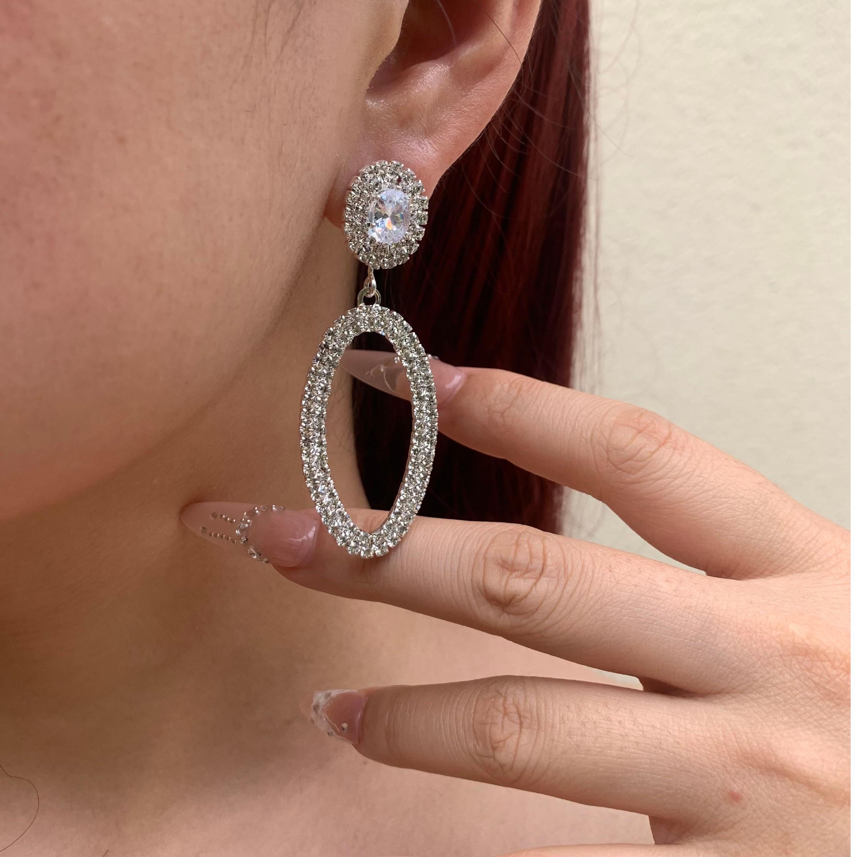 Silver Oval Drop Earrings