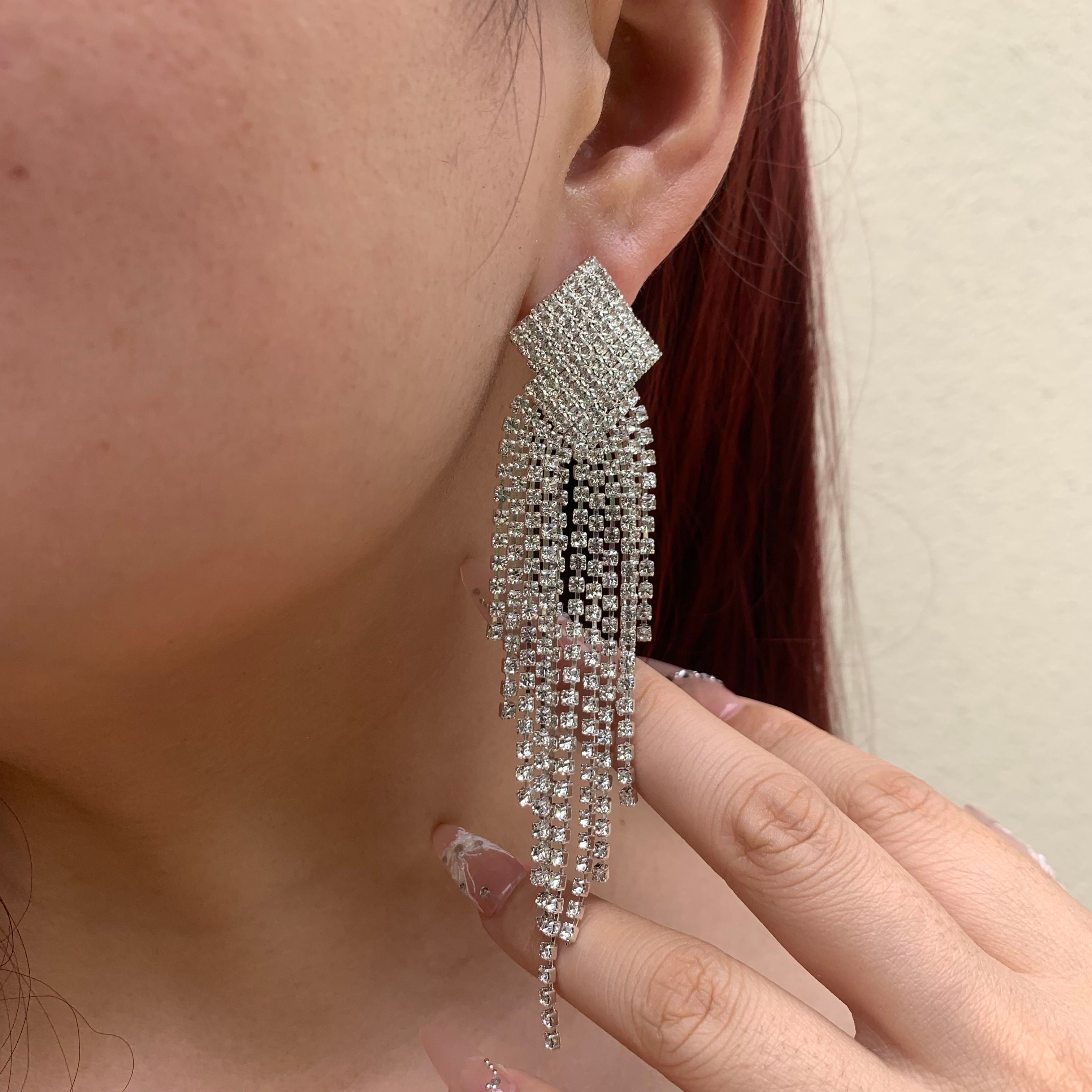 Silver Tassel Earrings Set