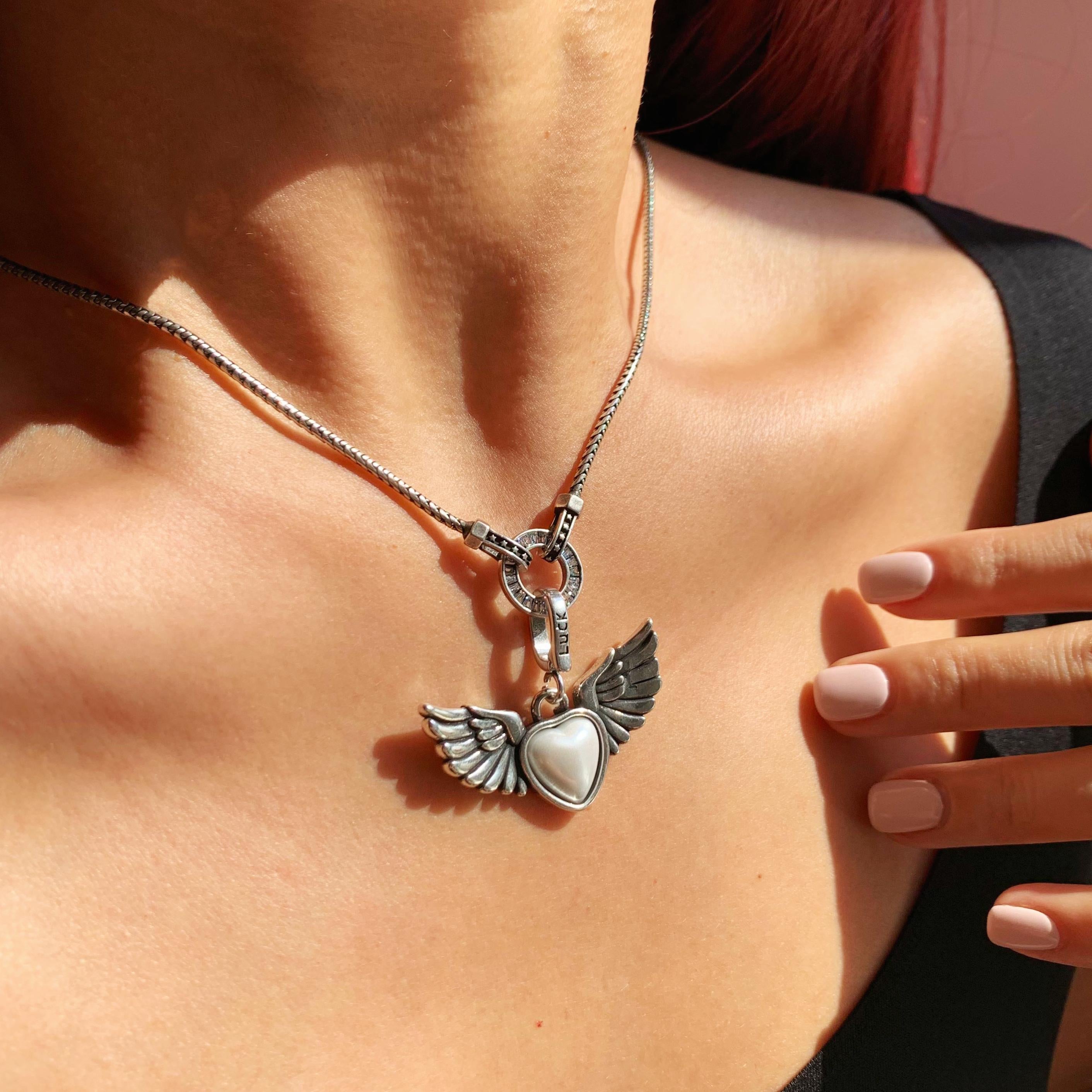 Silver Angel Wings Heart Jewelry Set