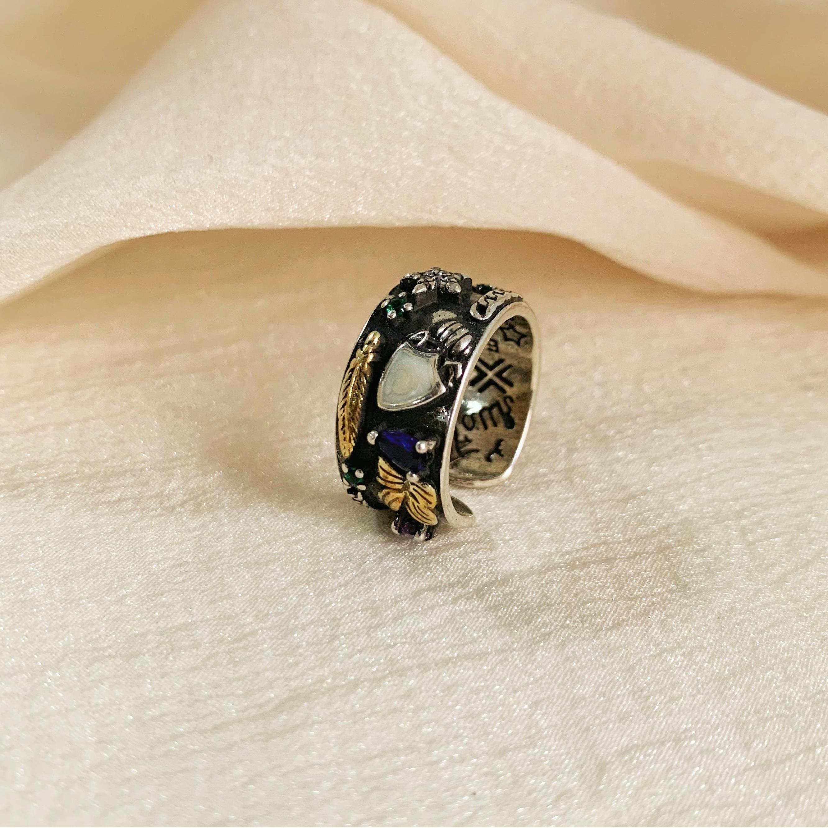 Unisex Silver Handcarved Adjustable Ring