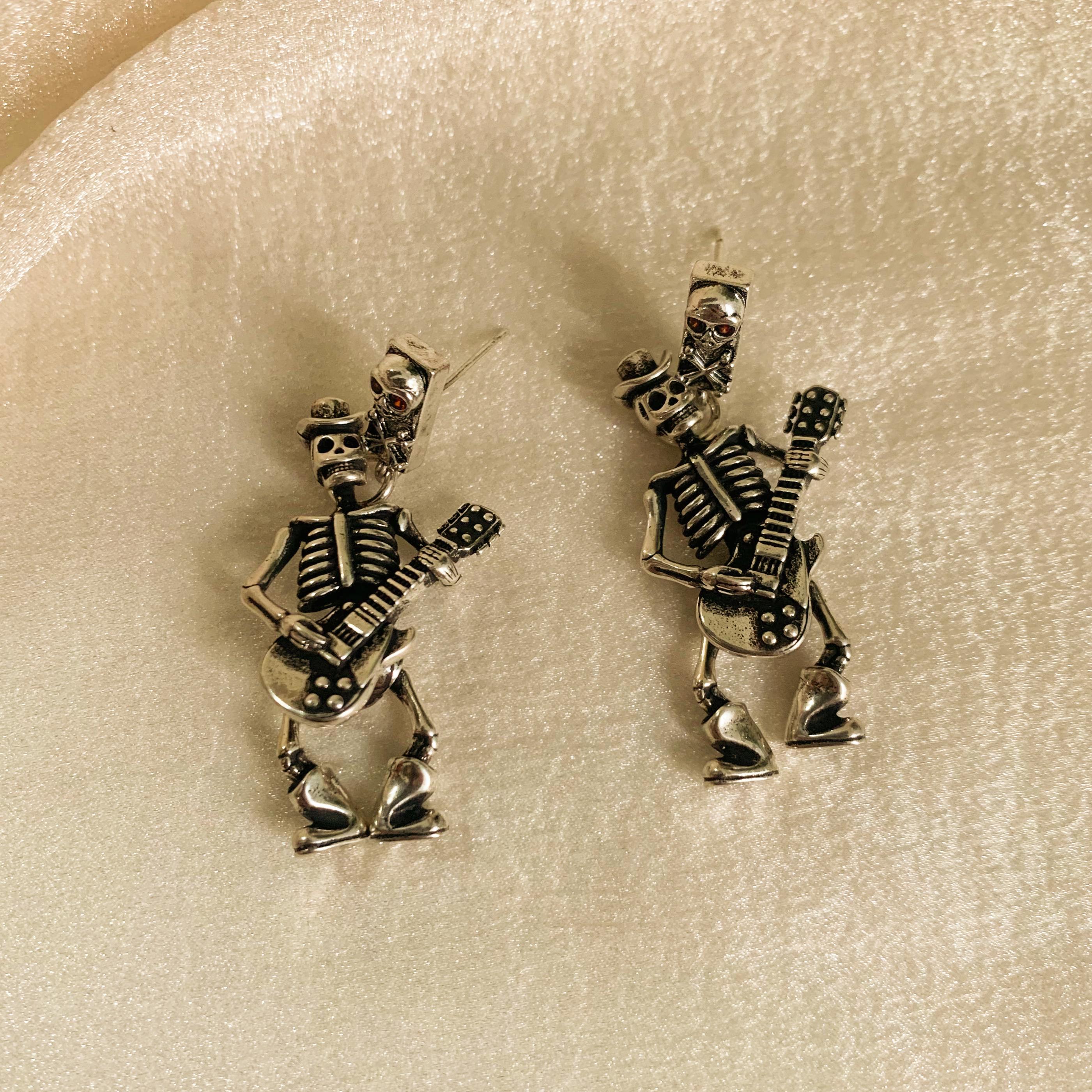 Halloween Skeleton Guitar Earrings