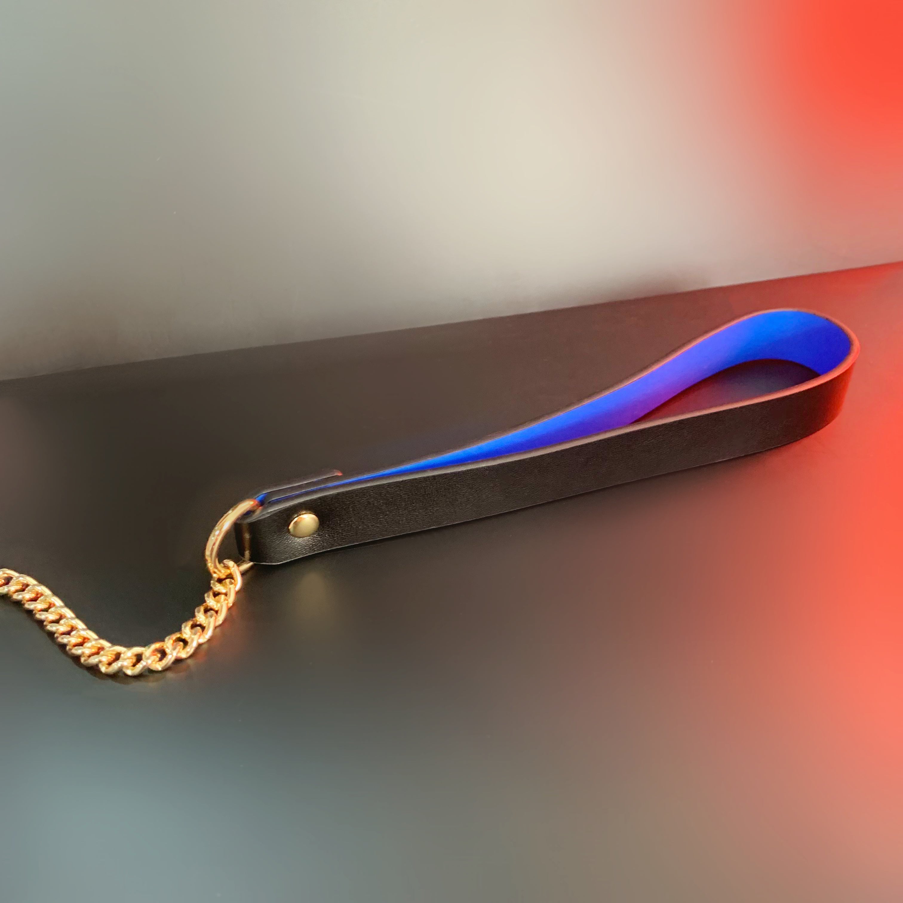 Black Blue Leather Choker & Gold Chain Leash Set