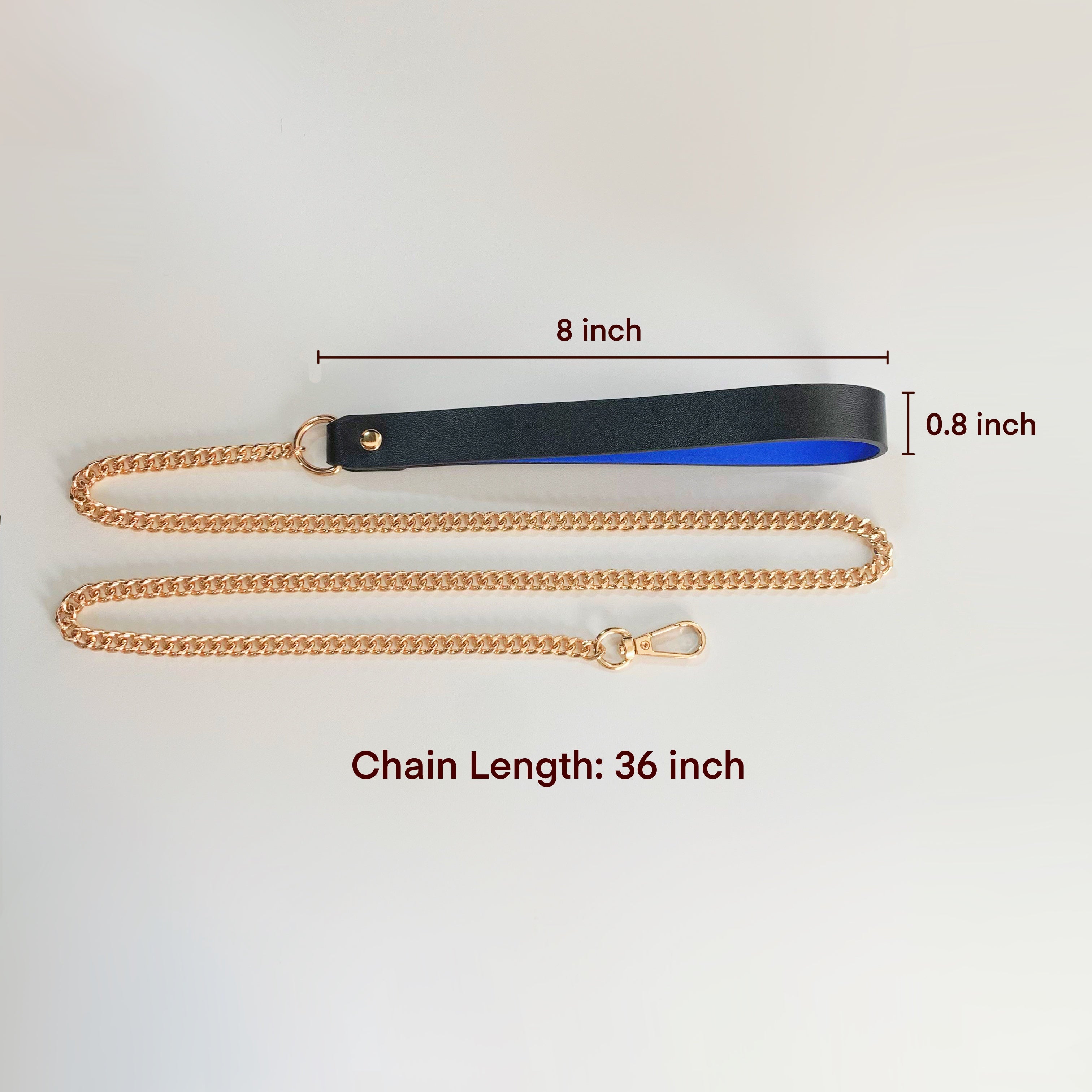 Black Blue Leather Choker & Gold Chain Leash Set