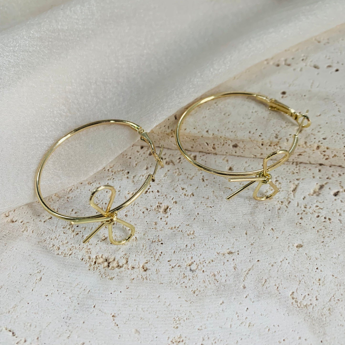 Bestie Set --- Handmade Dainty Silver & Golden Ribbon Bow Hoop Earrings | Medium Hoop Earrings | Minimalist Bow Tie Earrings | Cute Gift for Her | Trendy Best Friend Jewelry