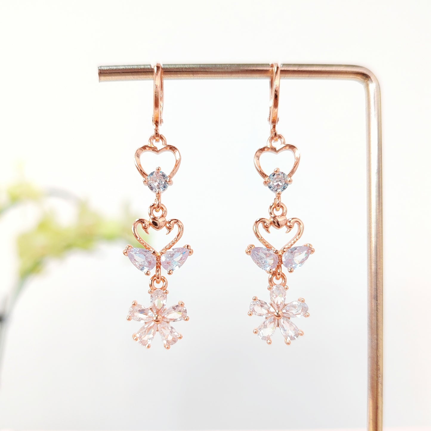 Heart & Flower Hoop Dangle Earrings | Sparkling CZ Drop Earrings | Elegant Romantic Floral Earrings | Bridal Wedding Earrings | Gift for Her