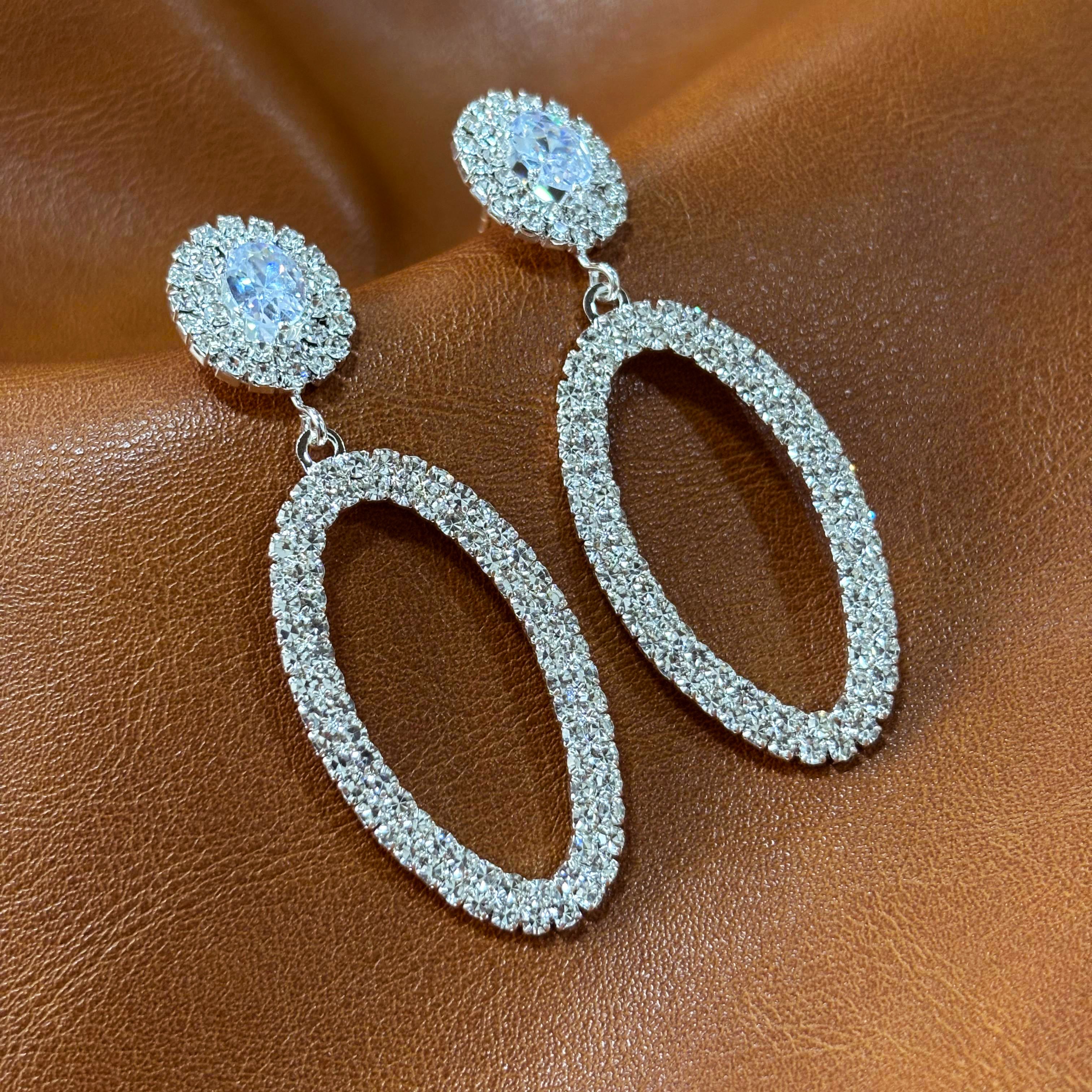 Silver Oval Drop Earrings