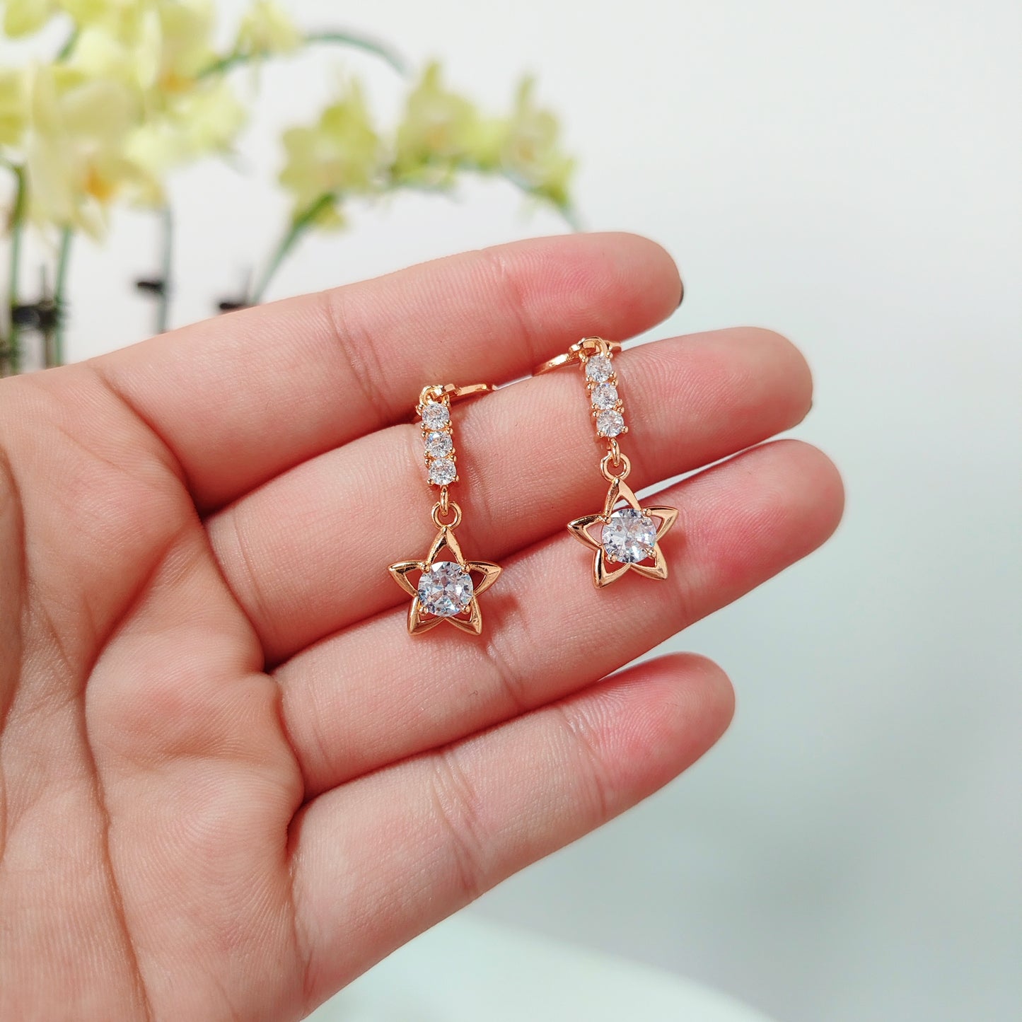 Dainty Hollow Star Drop Earrings with Sparkling CZ | Gold Celestial Dangle Earrings | Cute Elegant Earrings| Everyday Earrings |Gift for Her