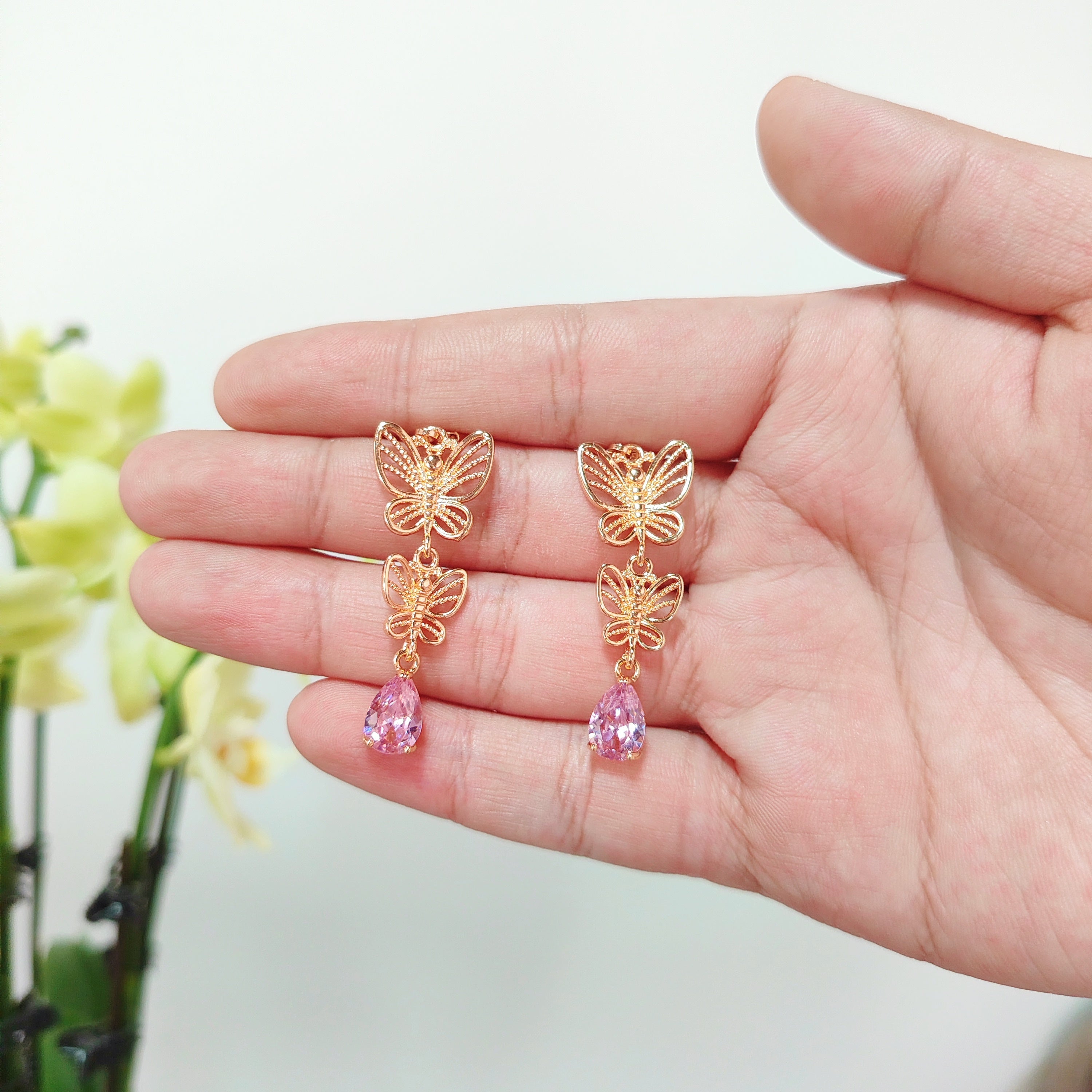 Gold Butterfly Drop Earrings