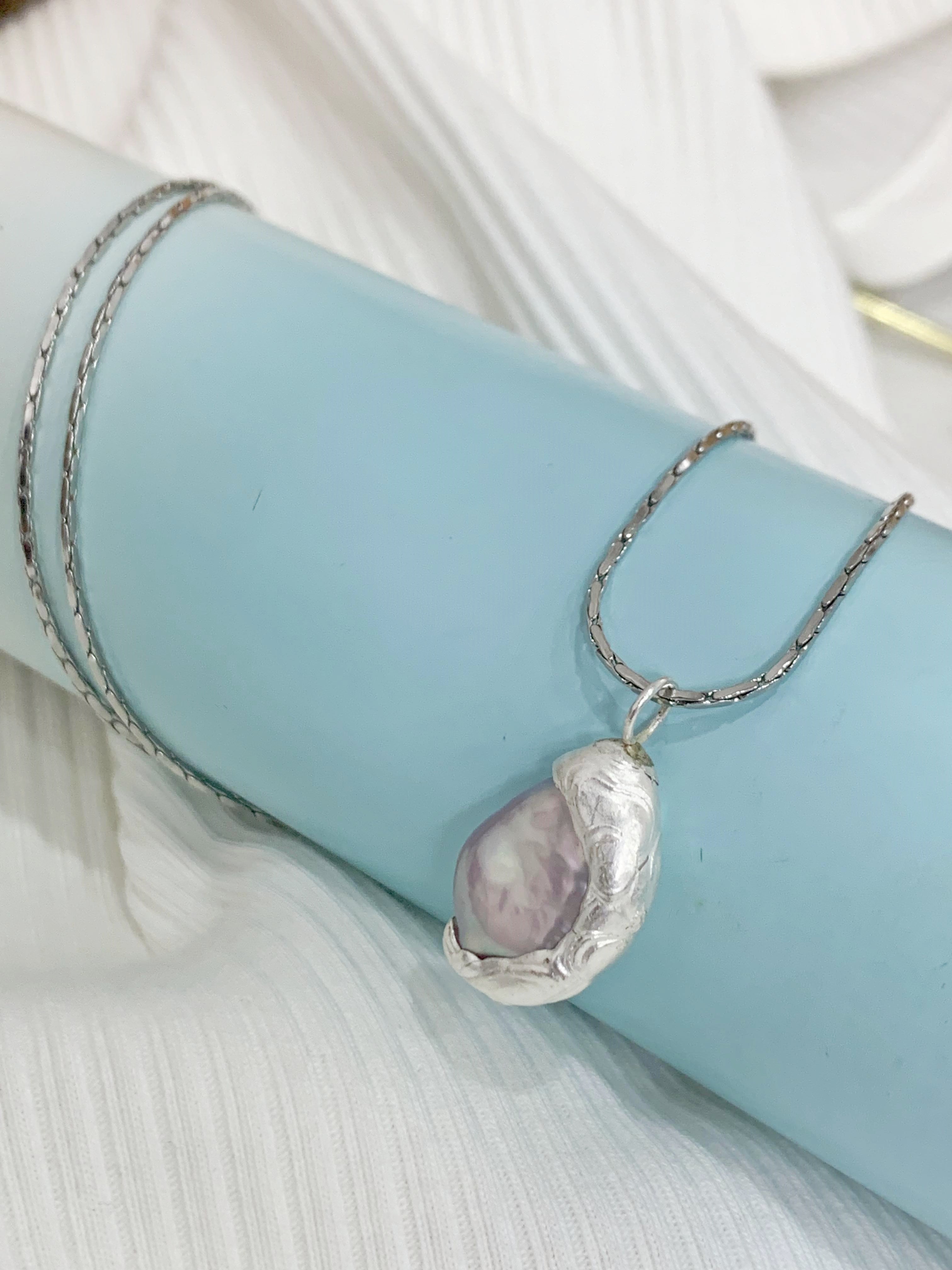 Handmade sterling silver baroque pearl necklace