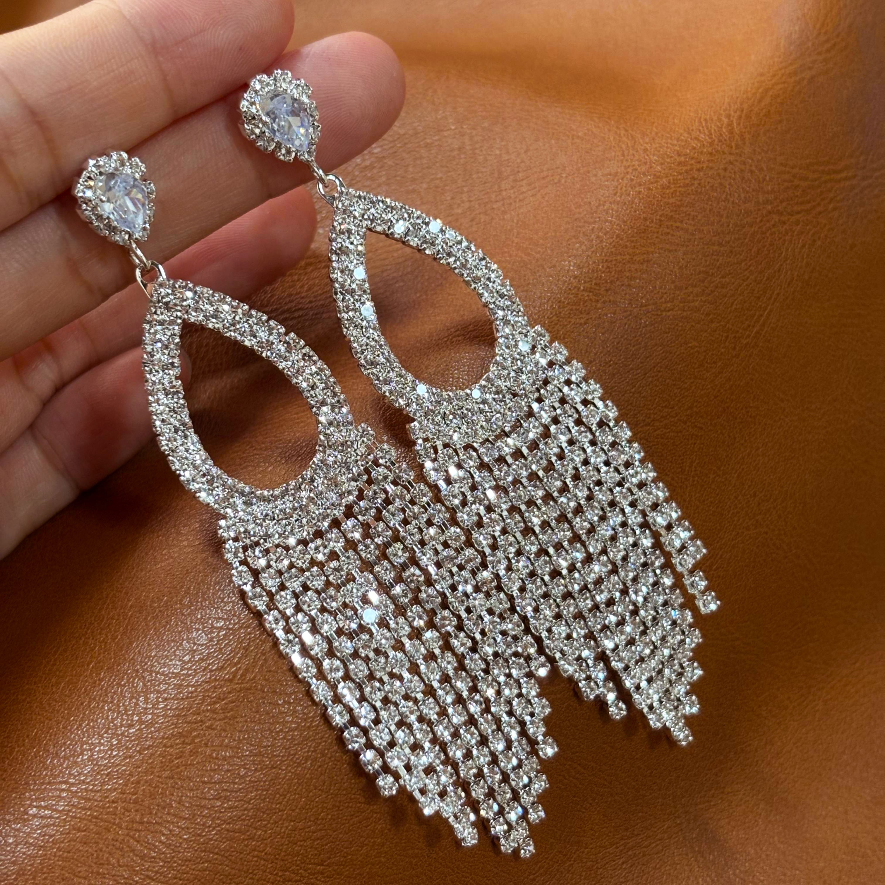 Silver Tassel Earrings Set