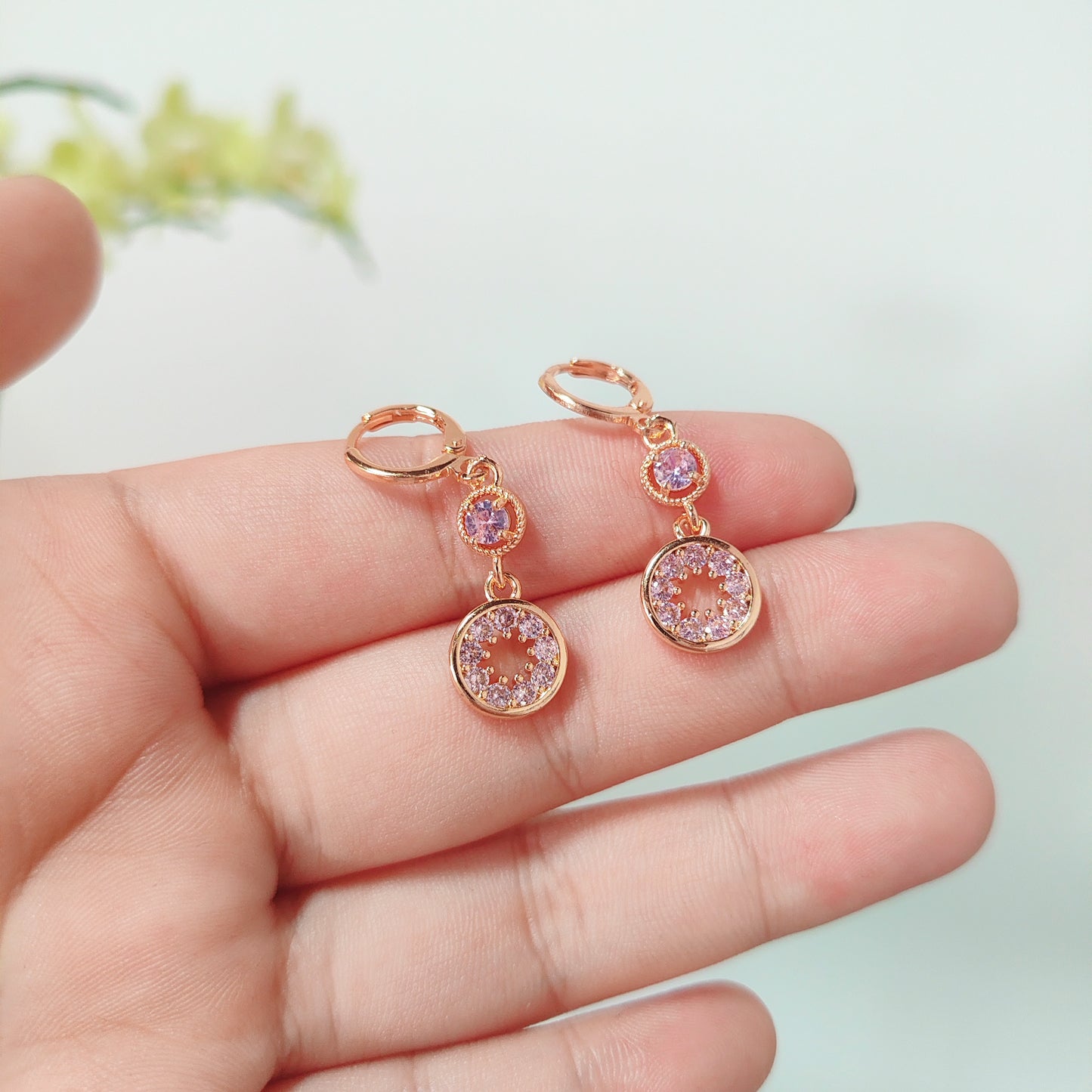 Sparkling Gold CZ Circle Dangle Earrings | Double Hoop Drop Earrings | Delicate Filigree 18K Gold-Plated Earrings | Elegant Gift for Her