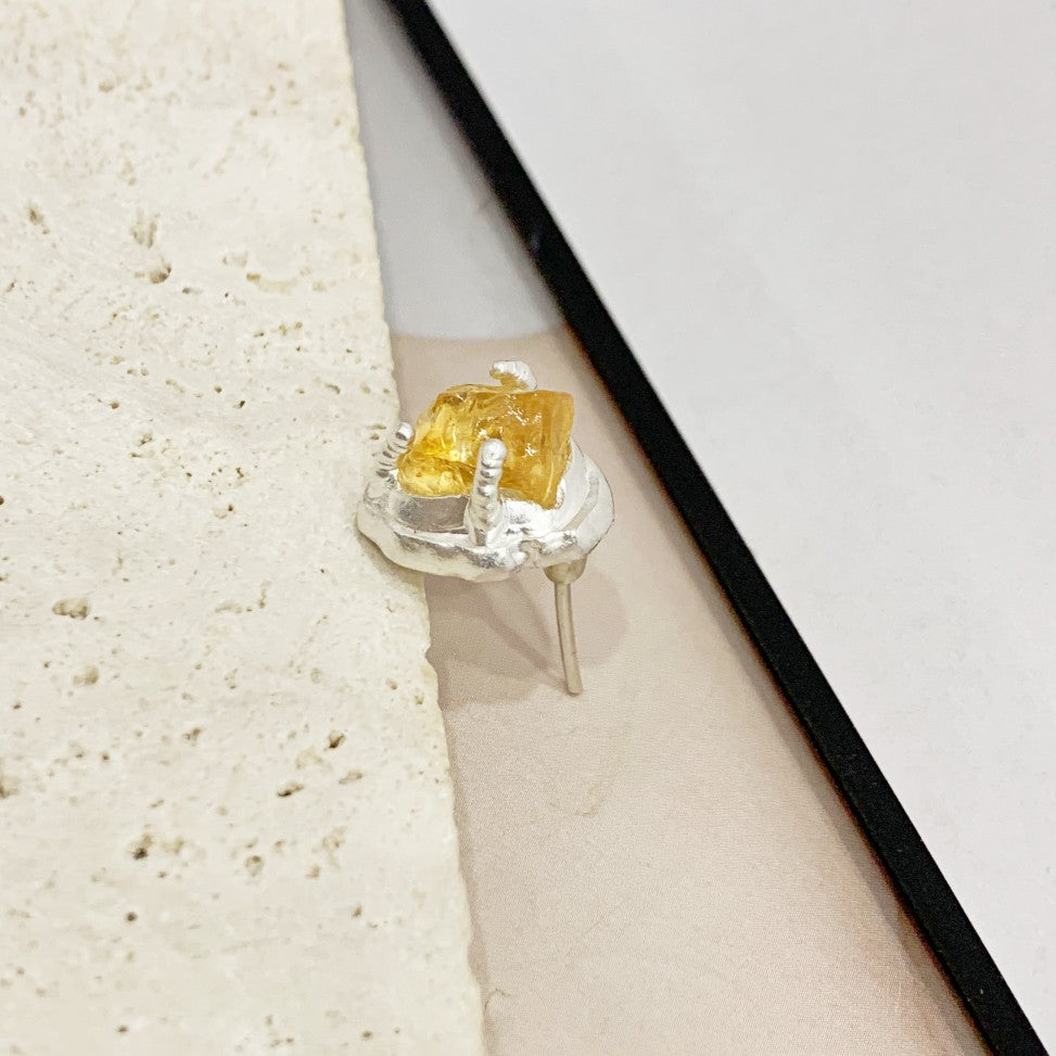 Sterling Silver Citrine Raw Stone Earring