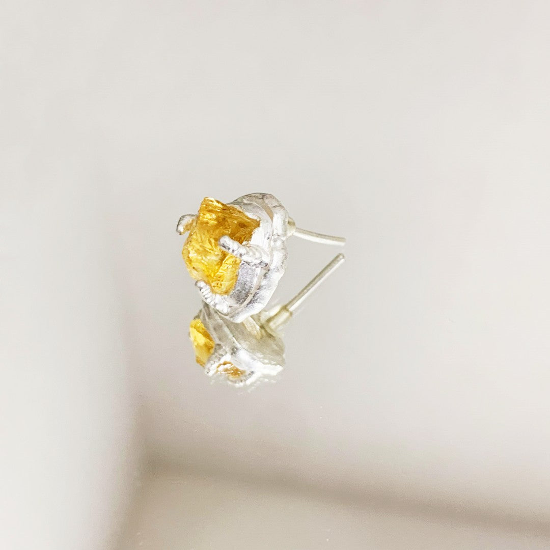 Sterling Silver Citrine Raw Stone Earring