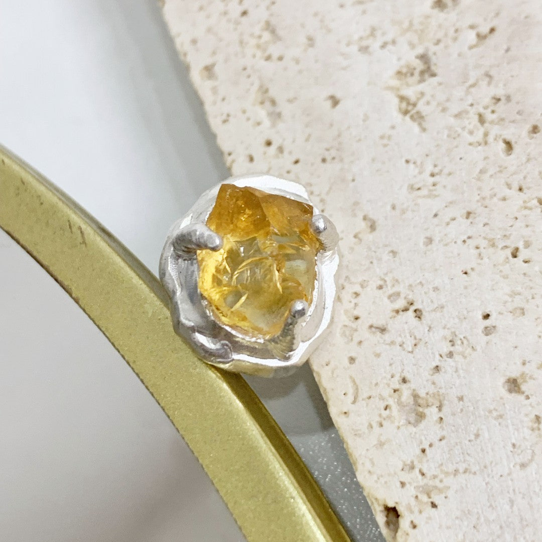 Sterling Silver Citrine Raw Stone Earring