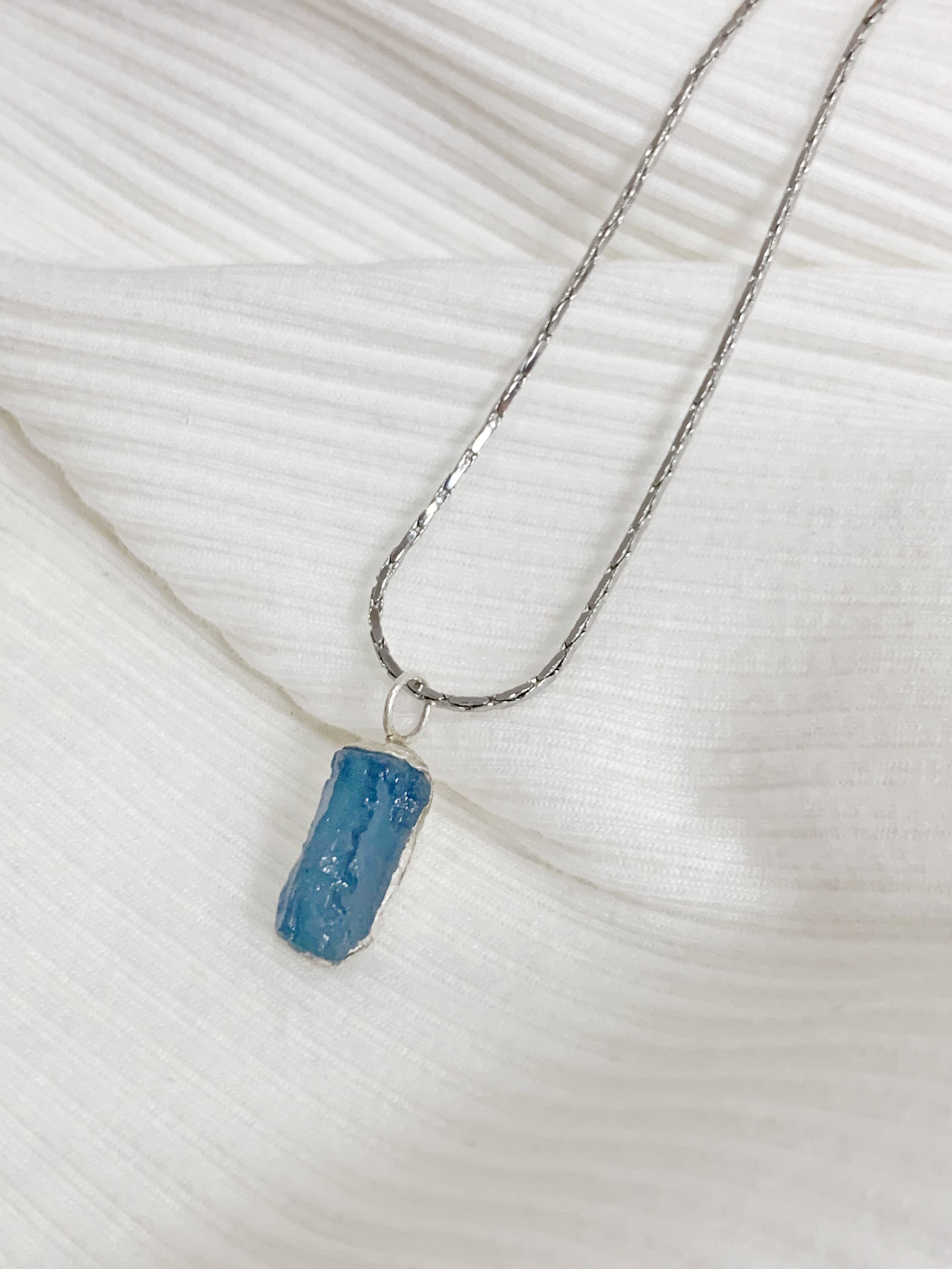 Sterling Silver Aquamarine Raw Necklace