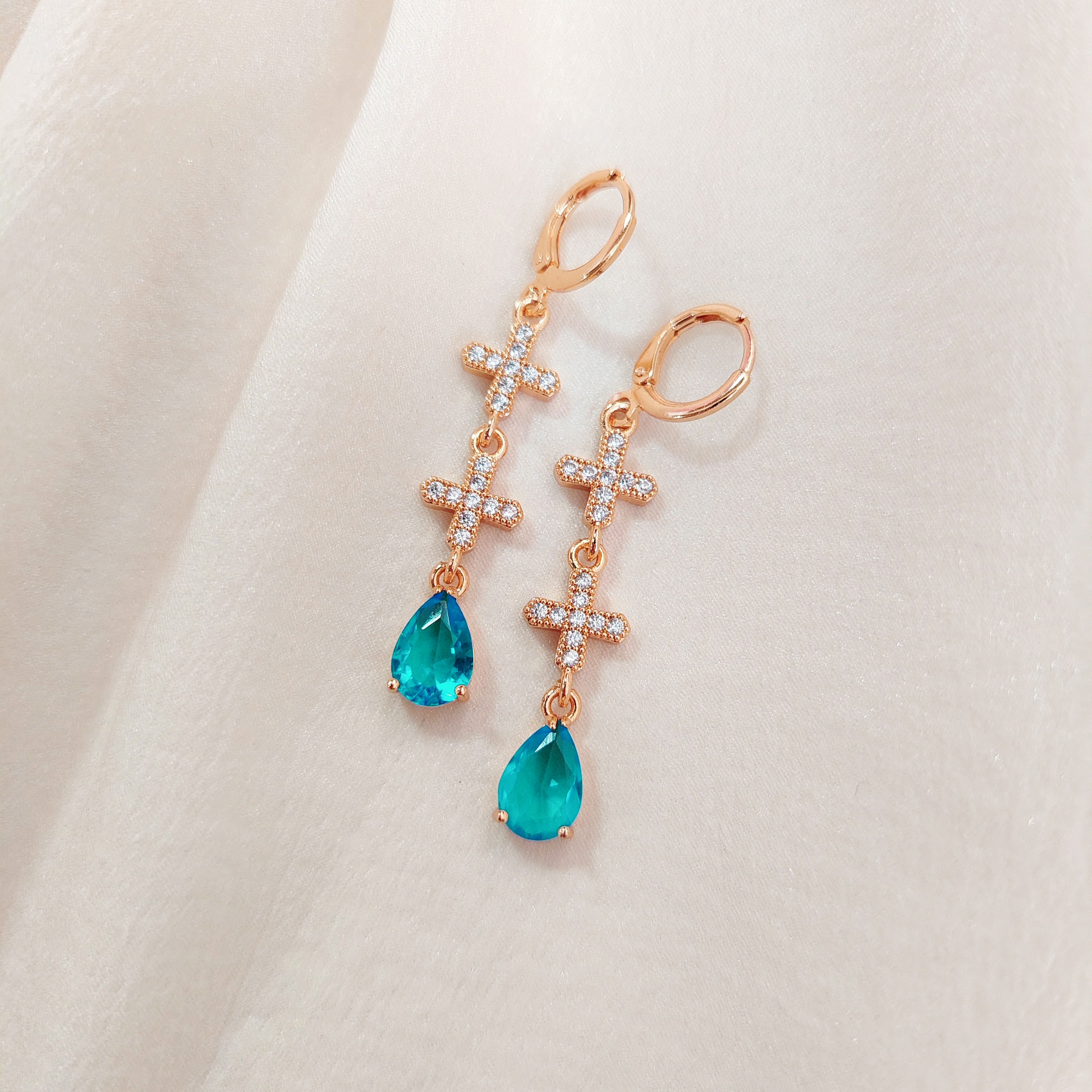 Teardrop Cross Dangle Earrings