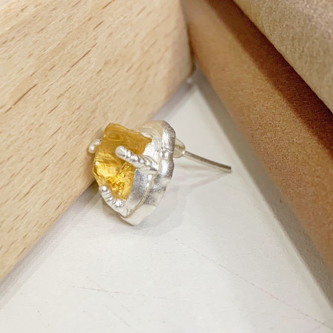 Sterling Silver Citrine Raw Stone Earring