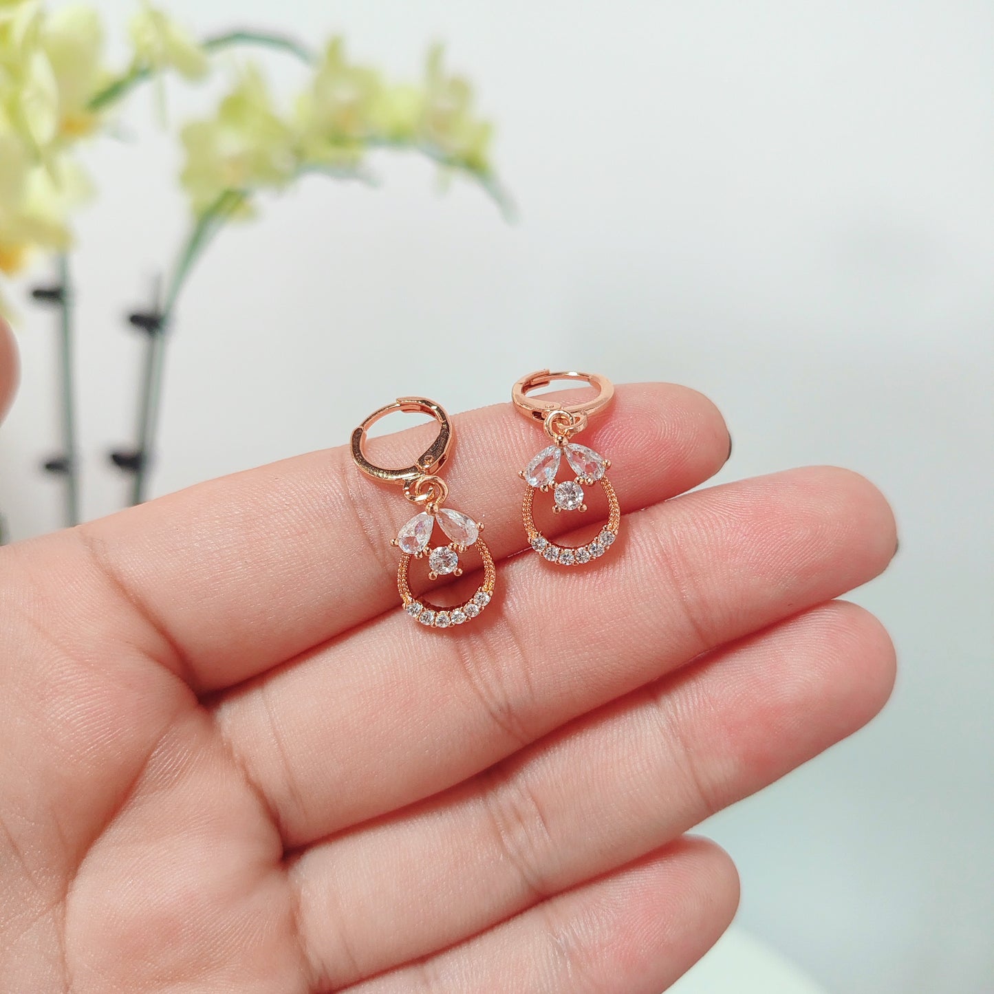 Gold Teardrop Dangle Earrings | Elegant CZ Circle Drop Earrings | Dainty Romantic Jewelry | Bridal Wedding Earrings | Cute Gift for Her