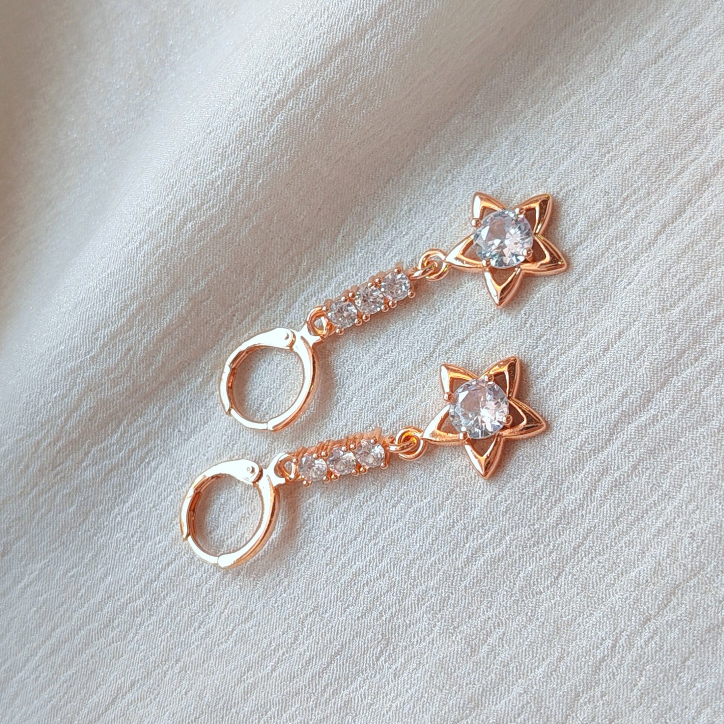 Dainty Hollow Star Drop Earrings with Sparkling CZ | Gold Celestial Dangle Earrings | Cute Elegant Earrings| Everyday Earrings |Gift for Her