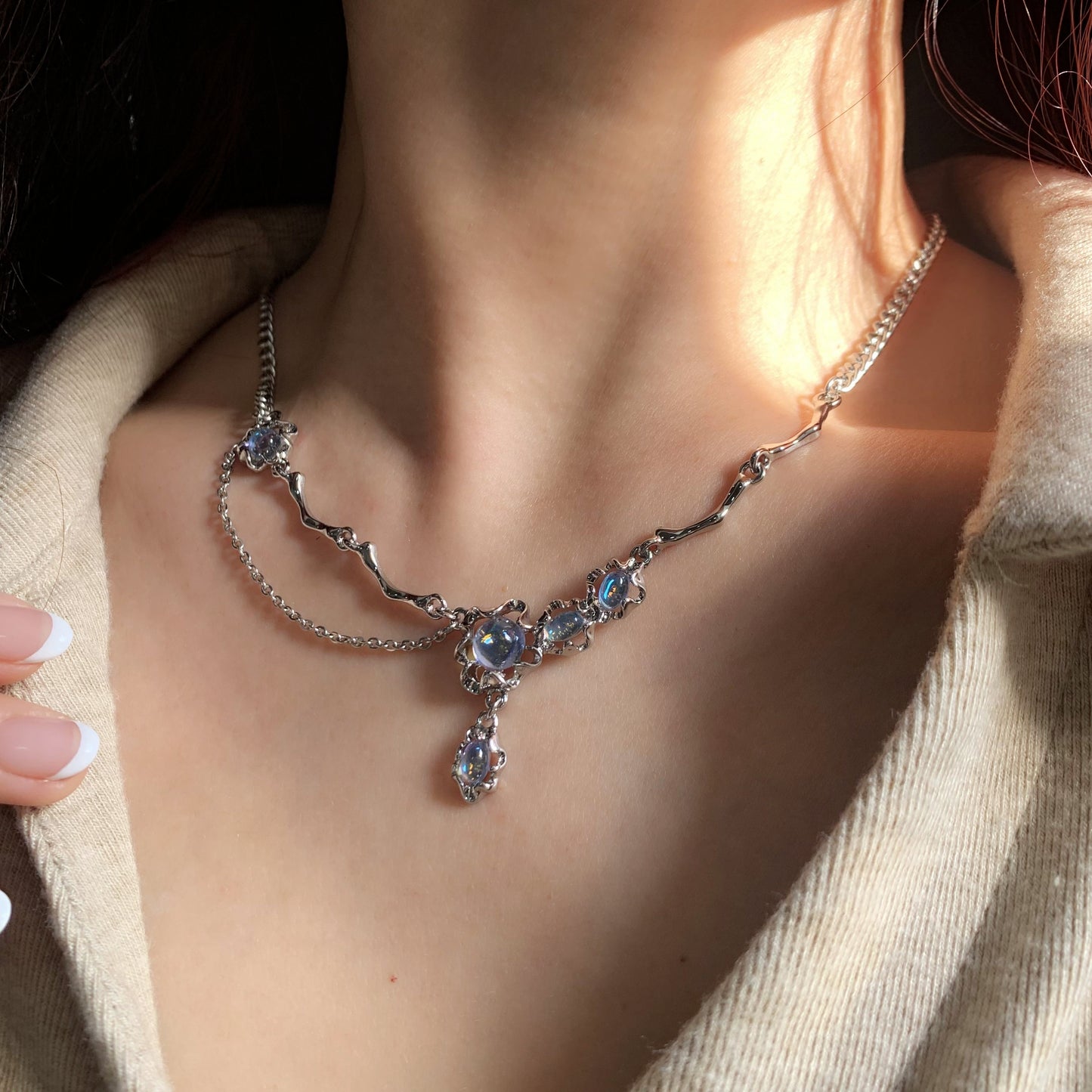 Fairycore Synthetic Moonstone Necklace |June Birthstone Jewelry | Gift for Her
