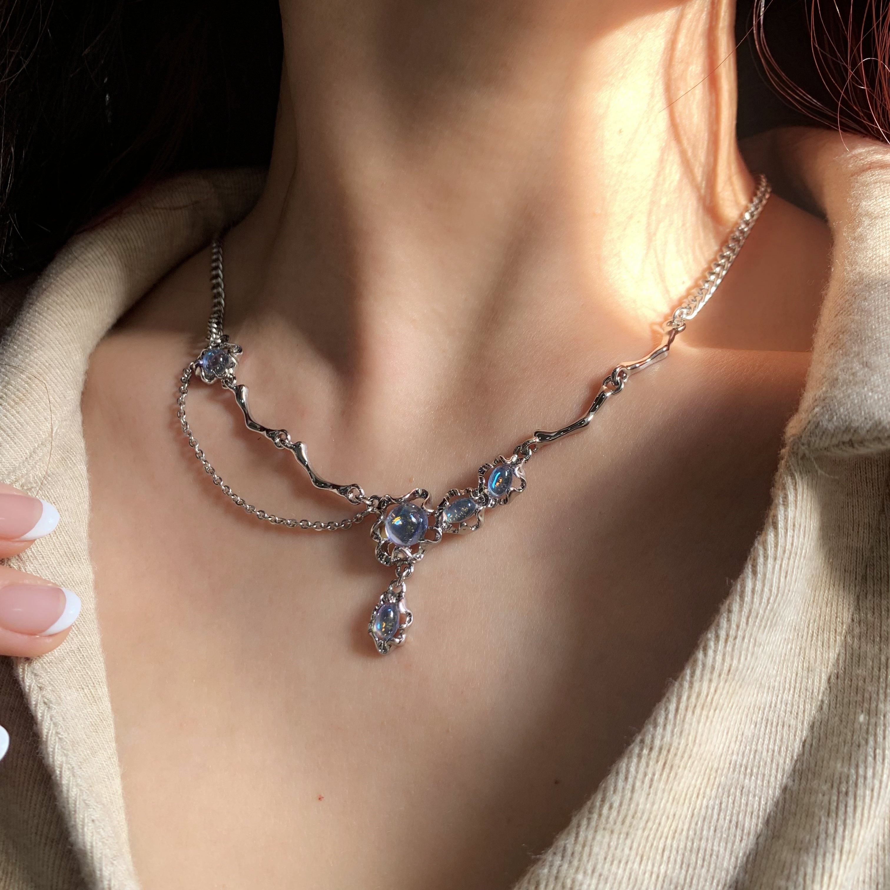 Fairycore Synthetic Moonstone Necklace