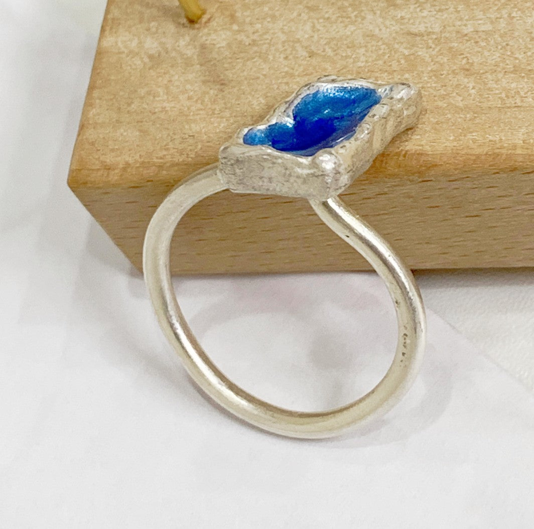 Blue Enamel Silver Ring Unisex & Adjustable Size