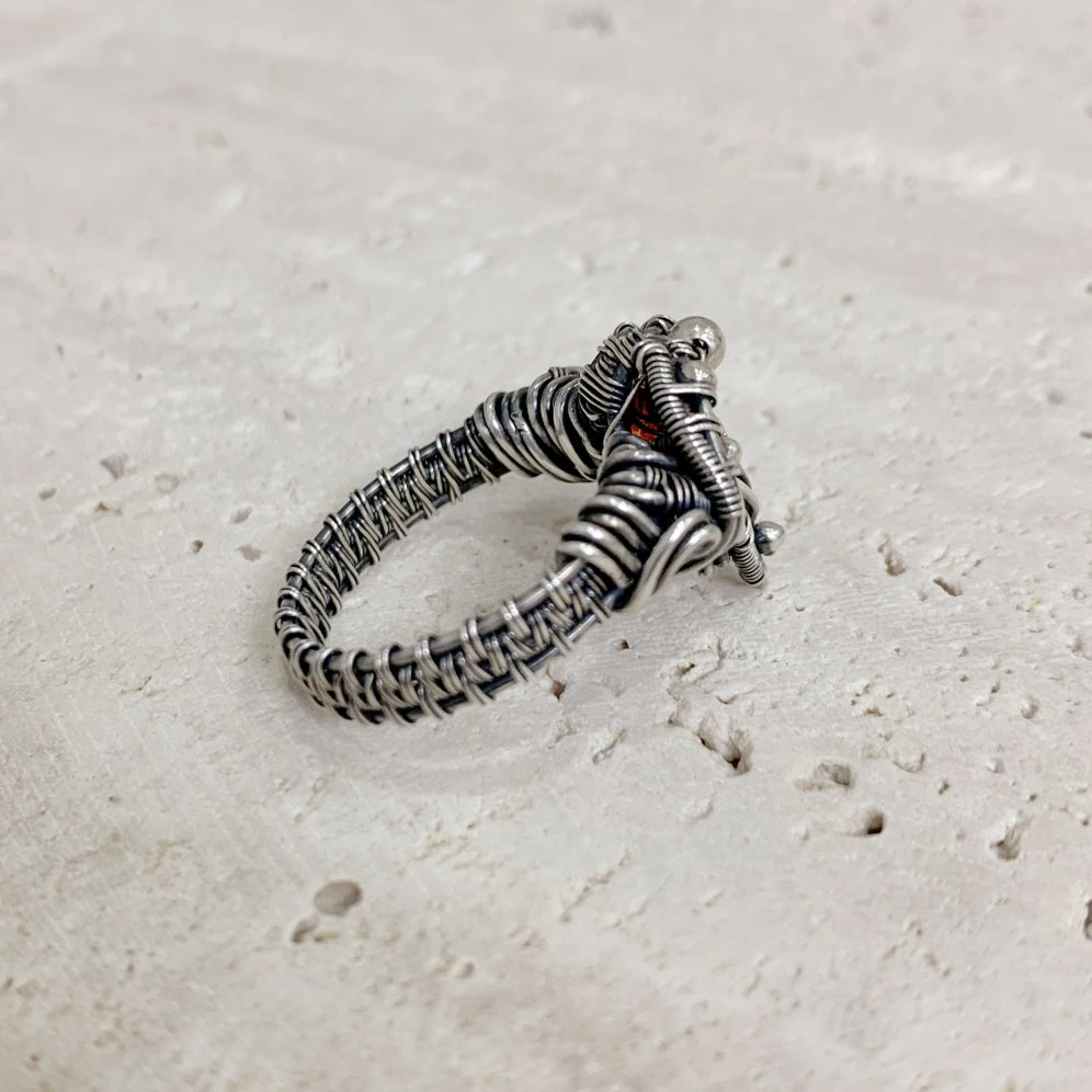 Orange Crystal Silver Ring