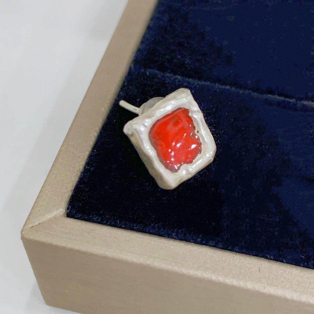 Handmade sterling silver enamel earring