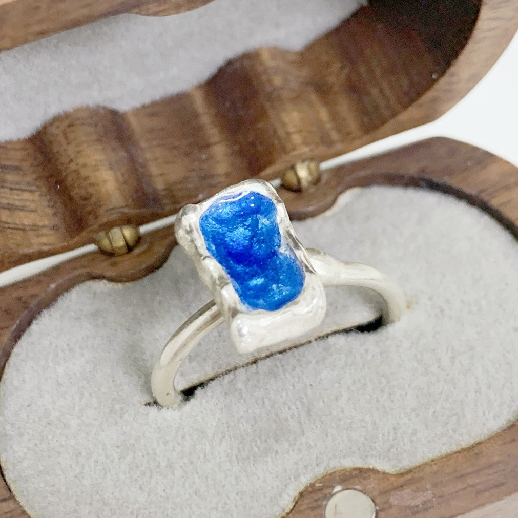 Blue Enamel Silver Ring Unisex & Adjustable Size