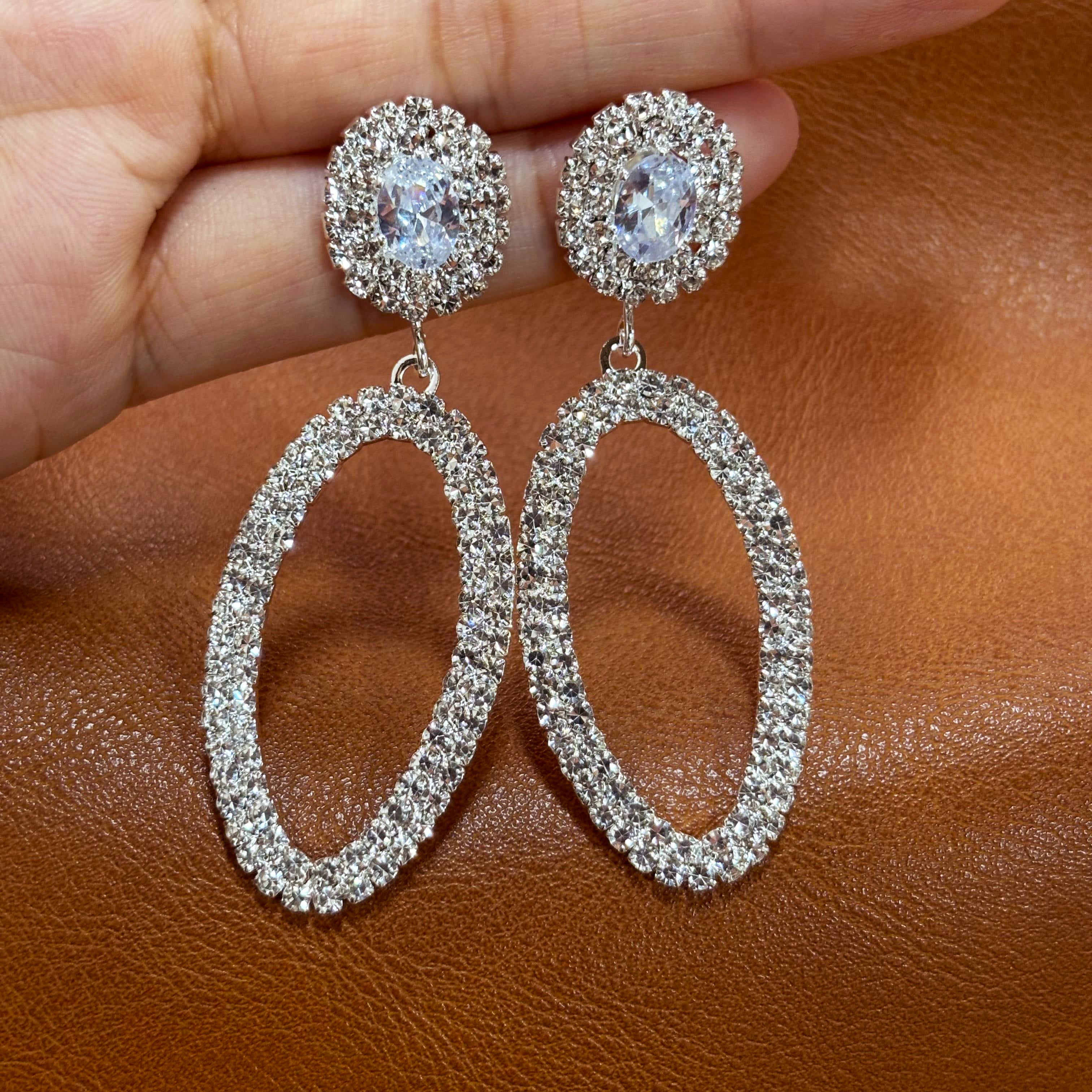 Silver Oval Drop Earrings