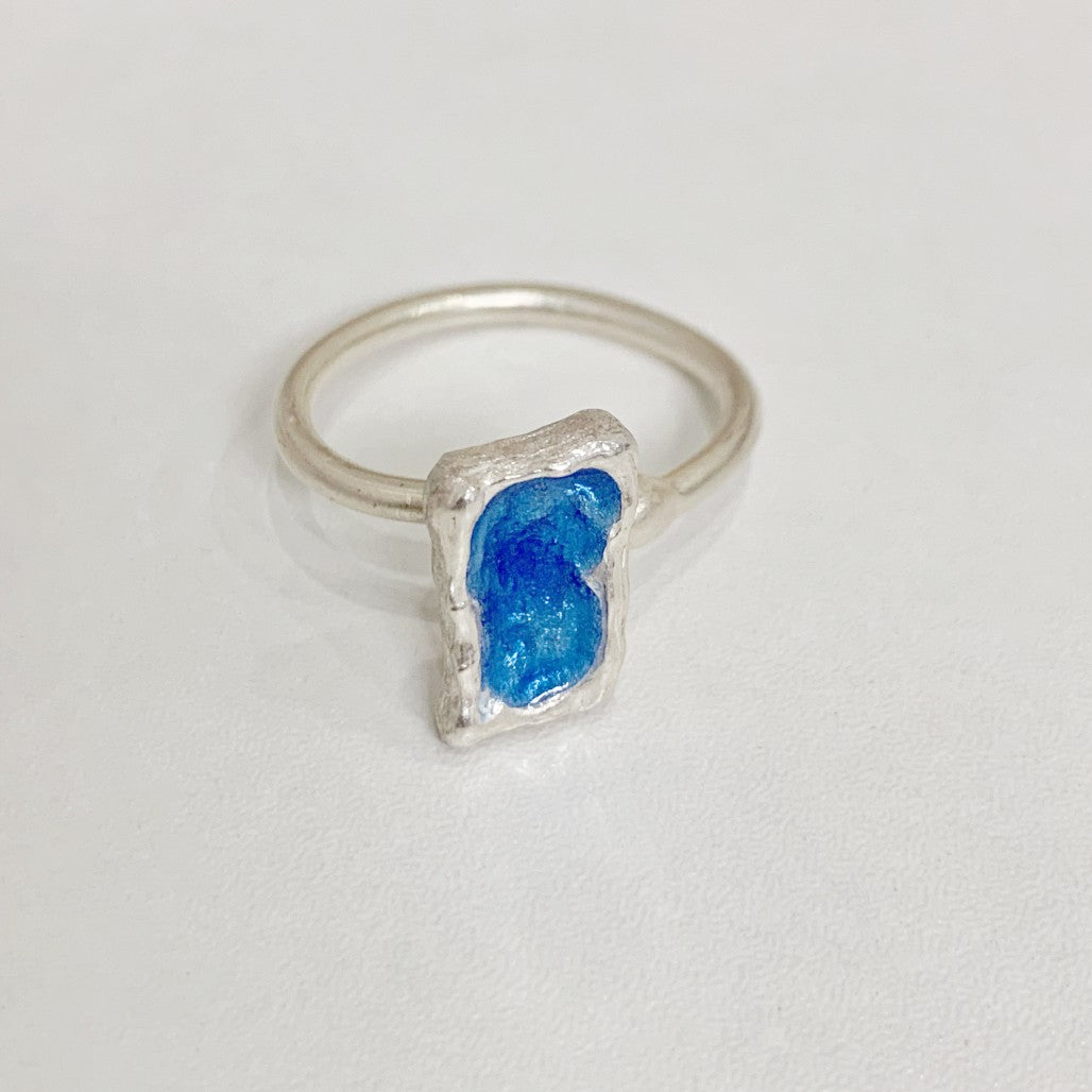 Blue Enamel Silver Ring Unisex & Adjustable Size