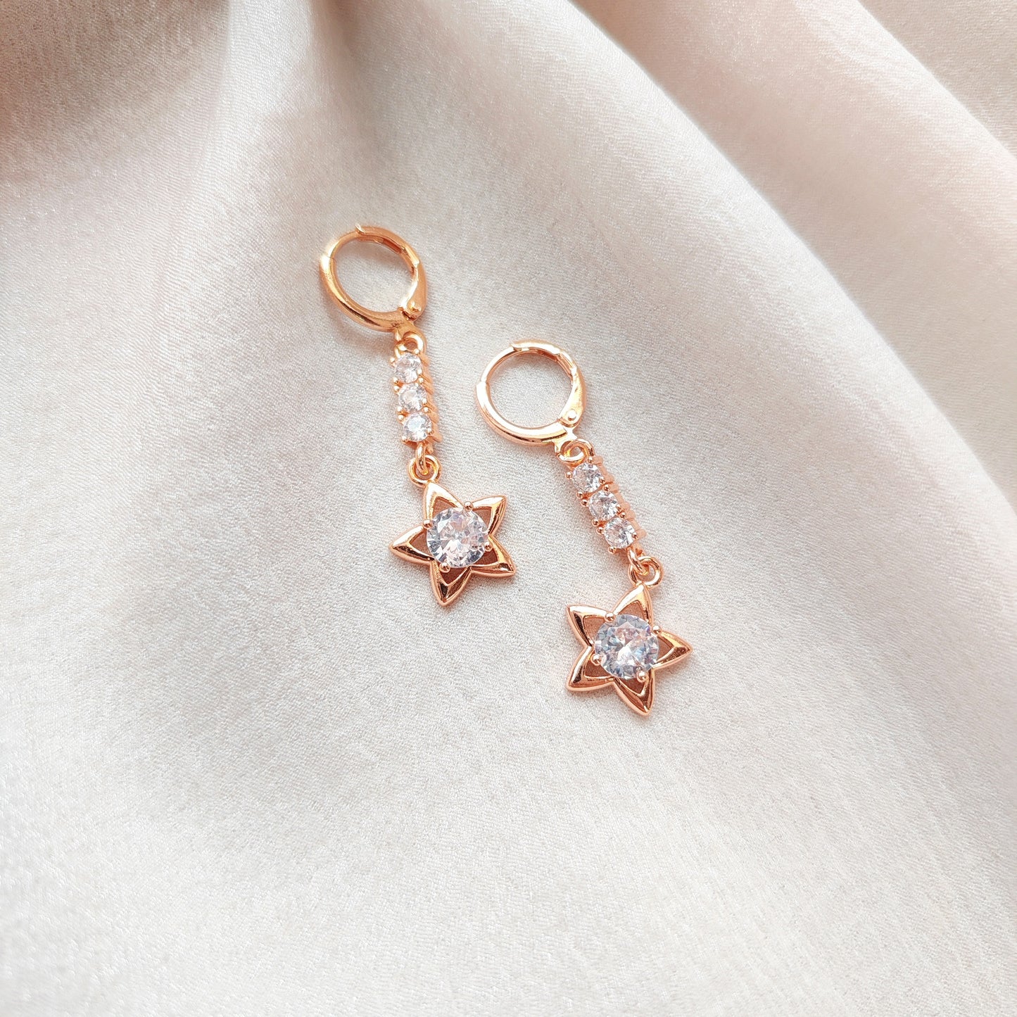 Dainty Hollow Star Drop Earrings with Sparkling CZ | Gold Celestial Dangle Earrings | Cute Elegant Earrings| Everyday Earrings |Gift for Her
