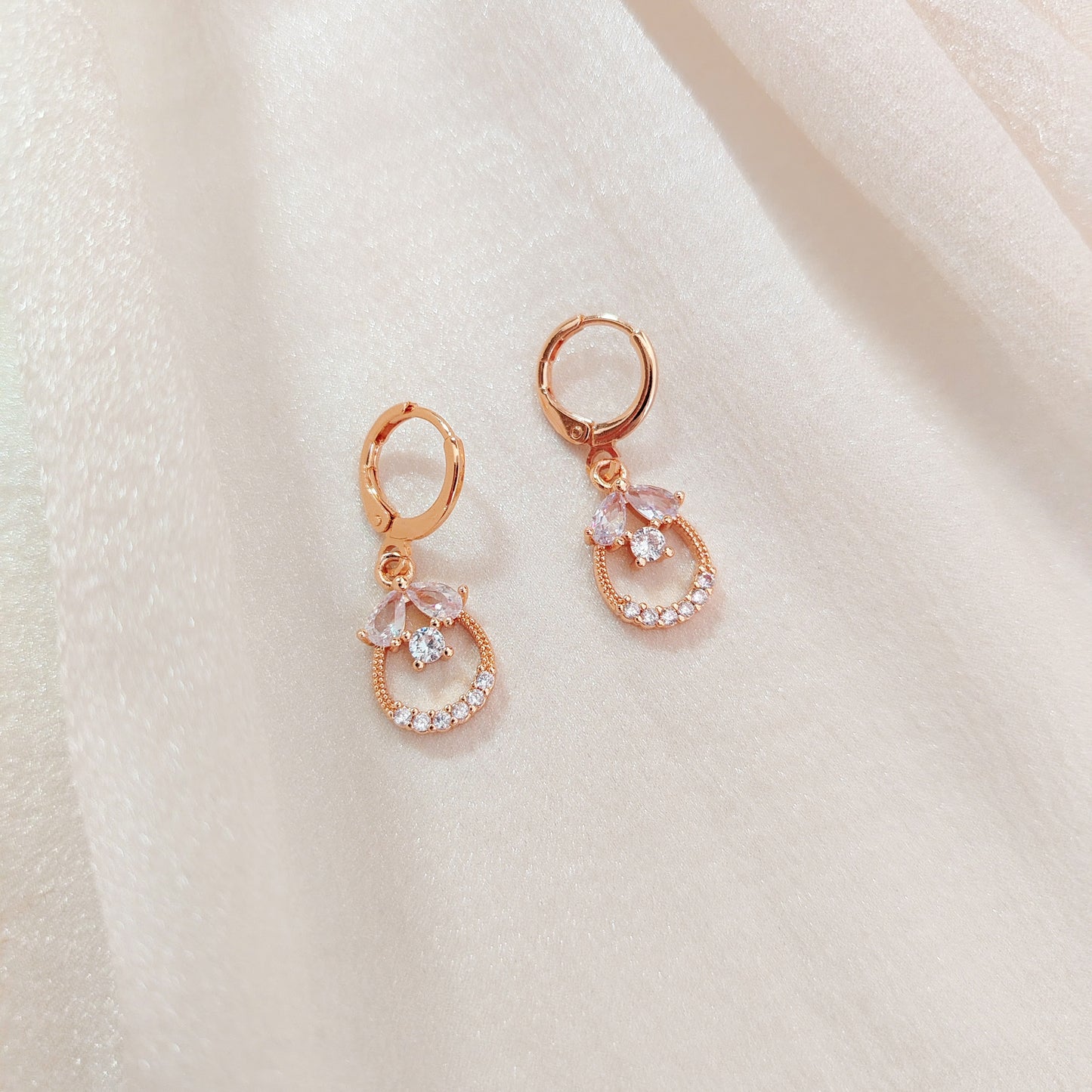 Gold Teardrop Dangle Earrings | Elegant CZ Circle Drop Earrings | Dainty Romantic Jewelry | Bridal Wedding Earrings | Cute Gift for Her
