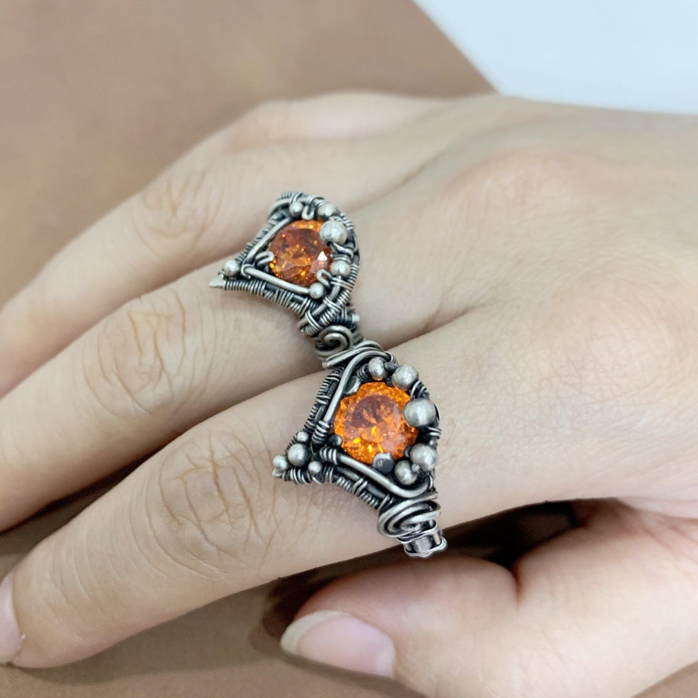 Orange Crystal Silver Ring