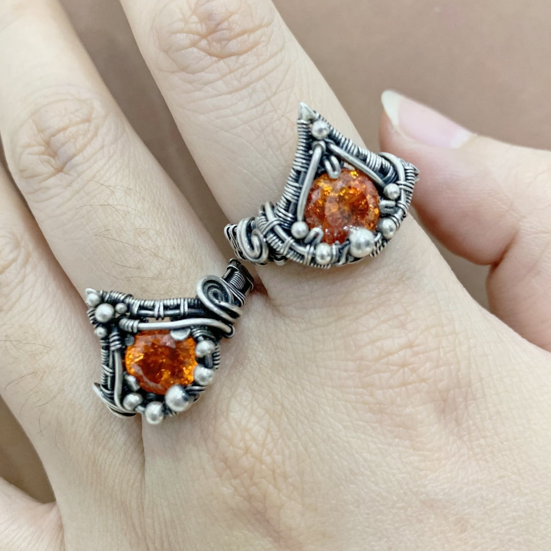 Orange Crystal Silver Ring