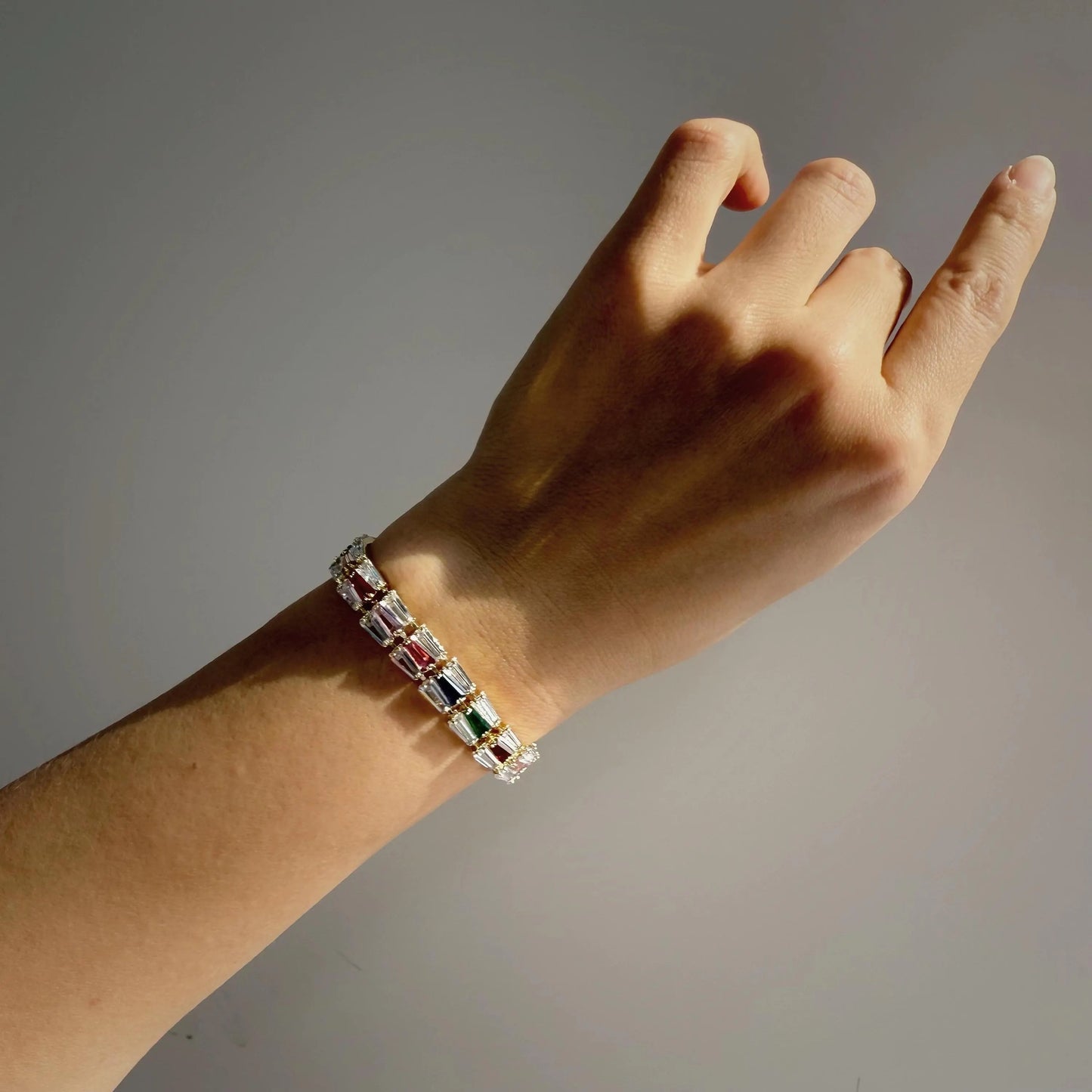Sparkling Rainbow CZ Baguette Tennis Bracelet–6.3 Inches | Minimalist Multicolor Jewelry | Gift for Her & Best Friend