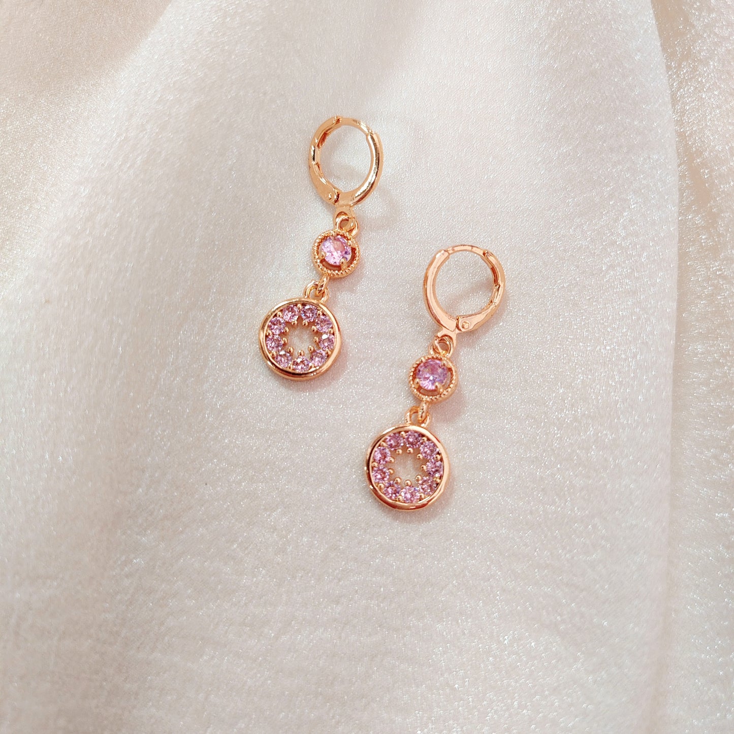 Sparkling Gold CZ Circle Dangle Earrings | Double Hoop Drop Earrings | Delicate Filigree 18K Gold-Plated Earrings | Elegant Gift for Her