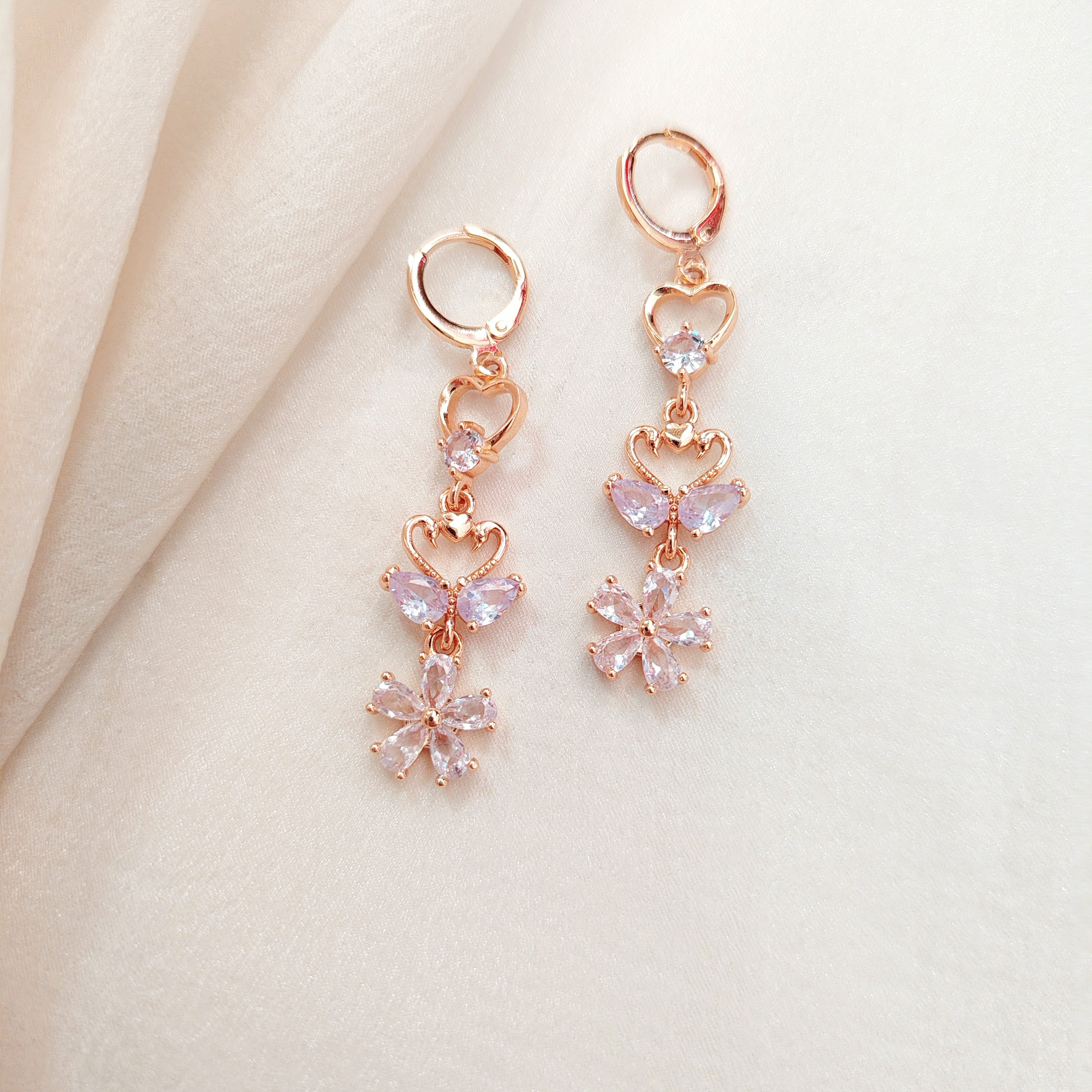 Bling Heart & Flower Earrings
