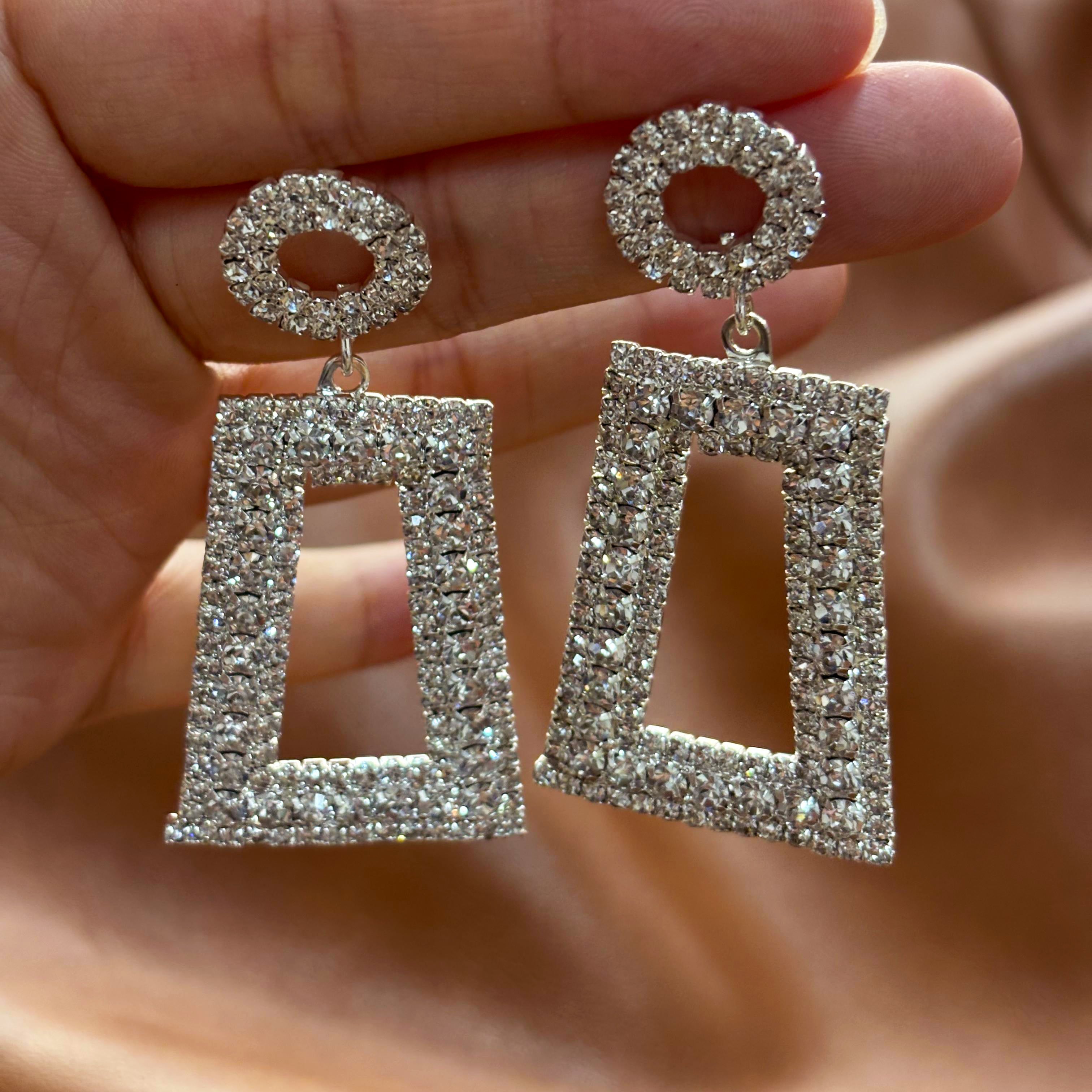 Silver Rectangle Geometric Earrings