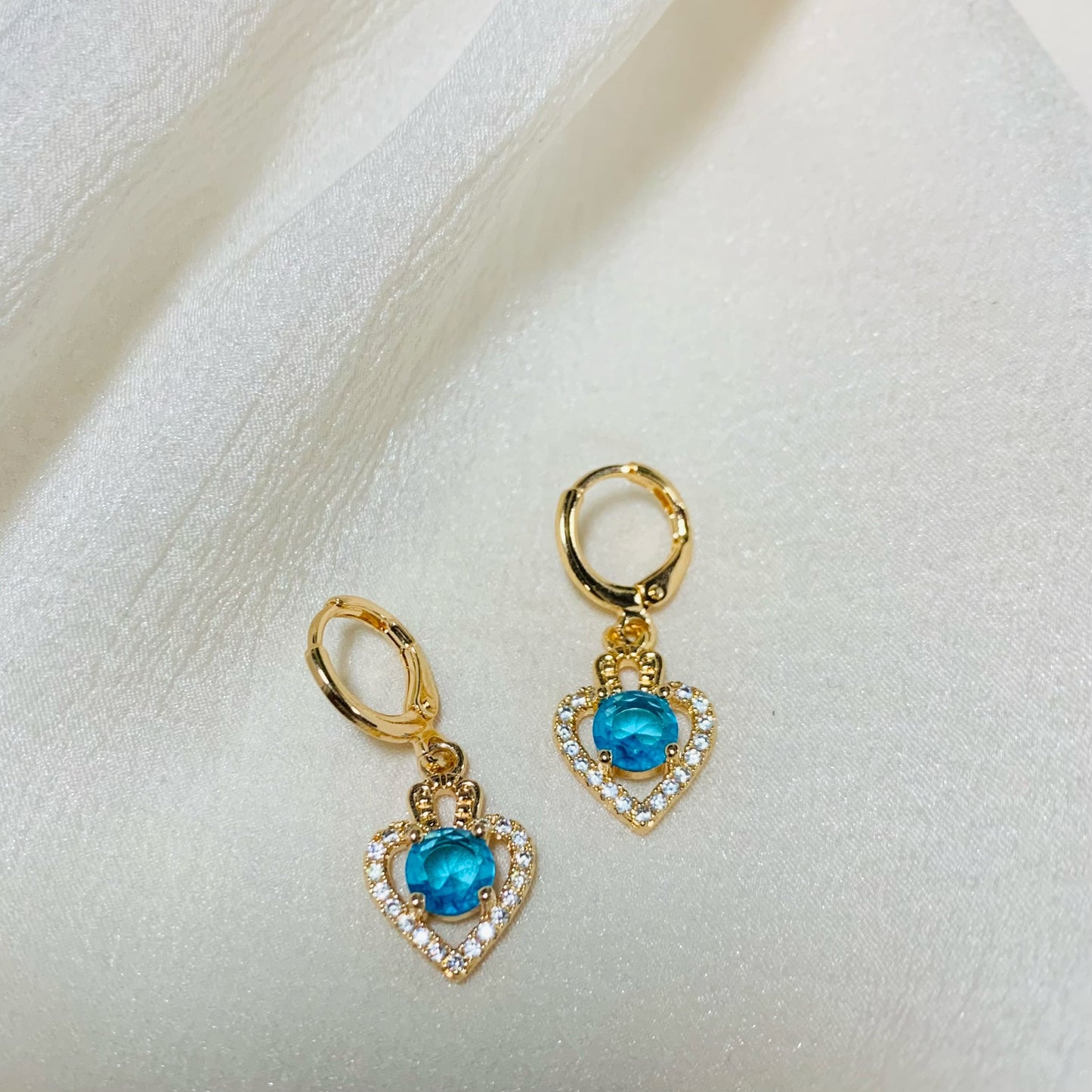 Gold Heart Halo Dangle Earrings |Sparkling Statement Pave Hoop Earrings with Dangling Heart Charm | Romantic Coquette Jewelry | Gift for Her