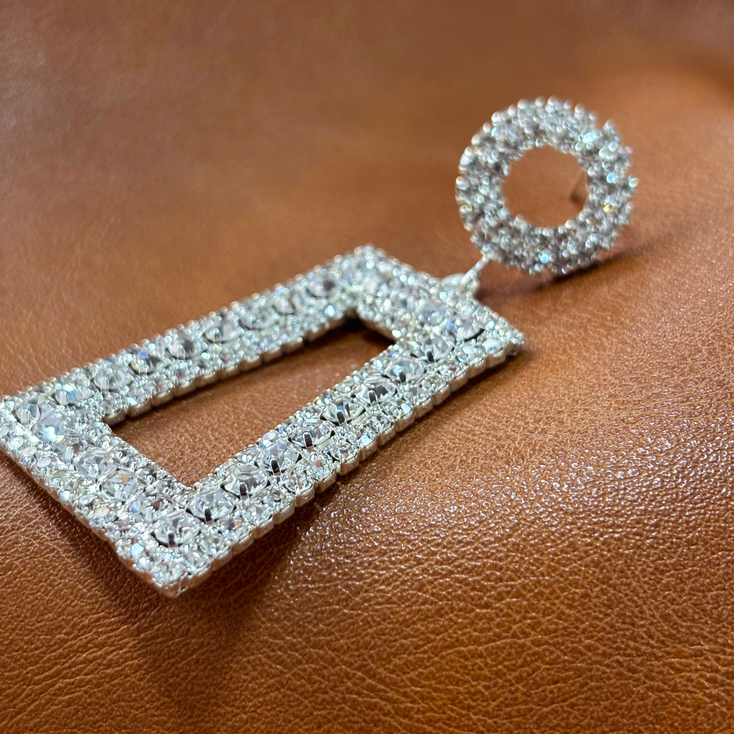 Silver Rectangle Geometric Earrings