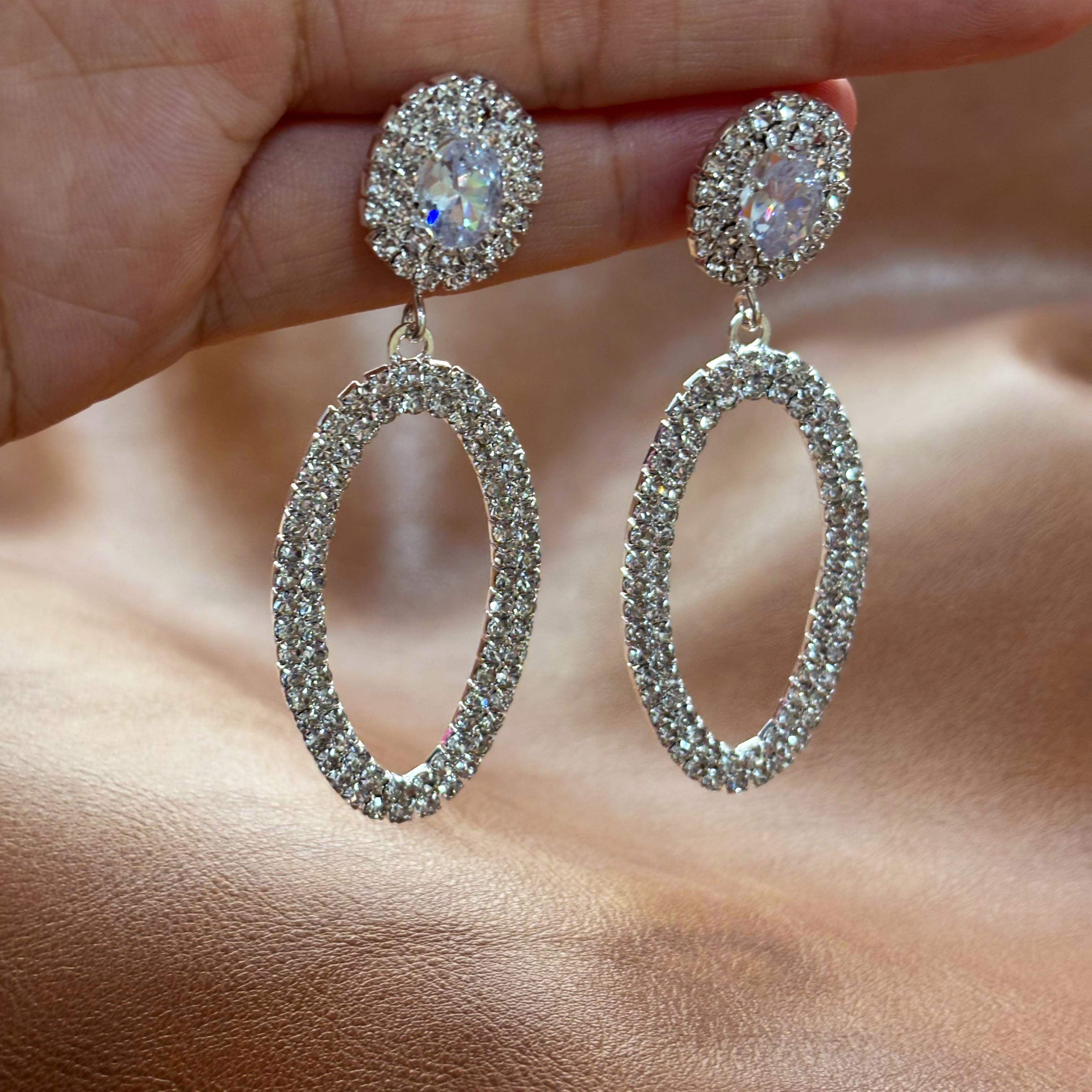 Silver Oval Drop Earrings