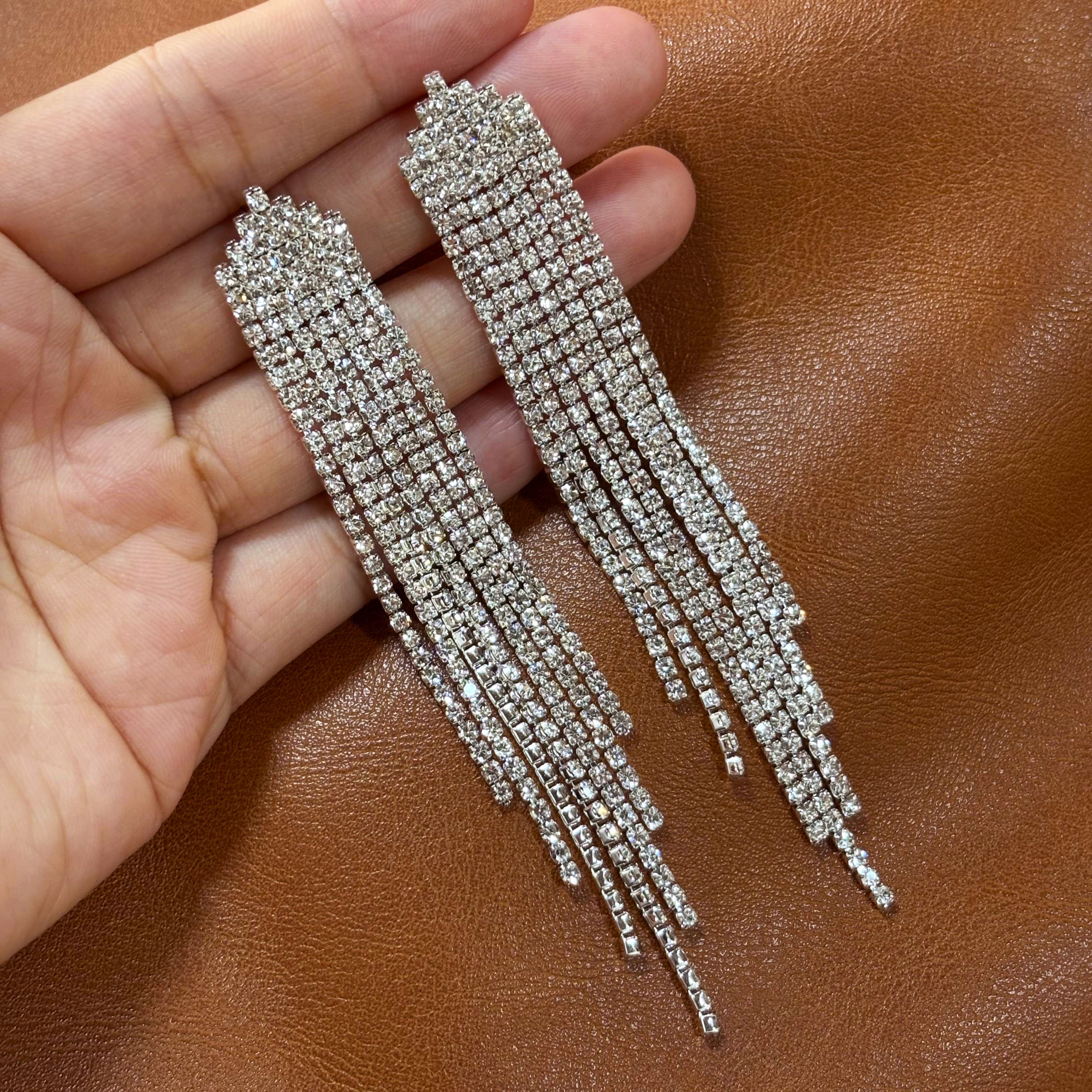 Silver Tassel Earrings Set